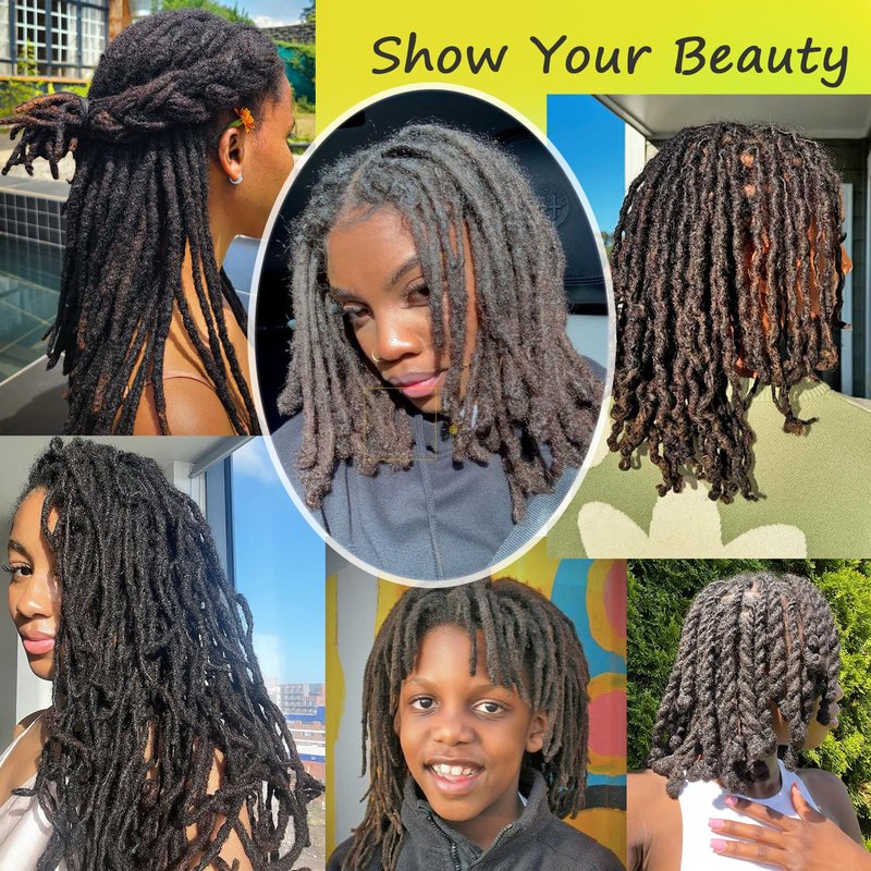 Coriario Natural Locs Extensions Human Hair 8 Inch 30 Strands 0.6cm Dreadlock Human Hair Dread Locks Extensions for Men/Women/Kids