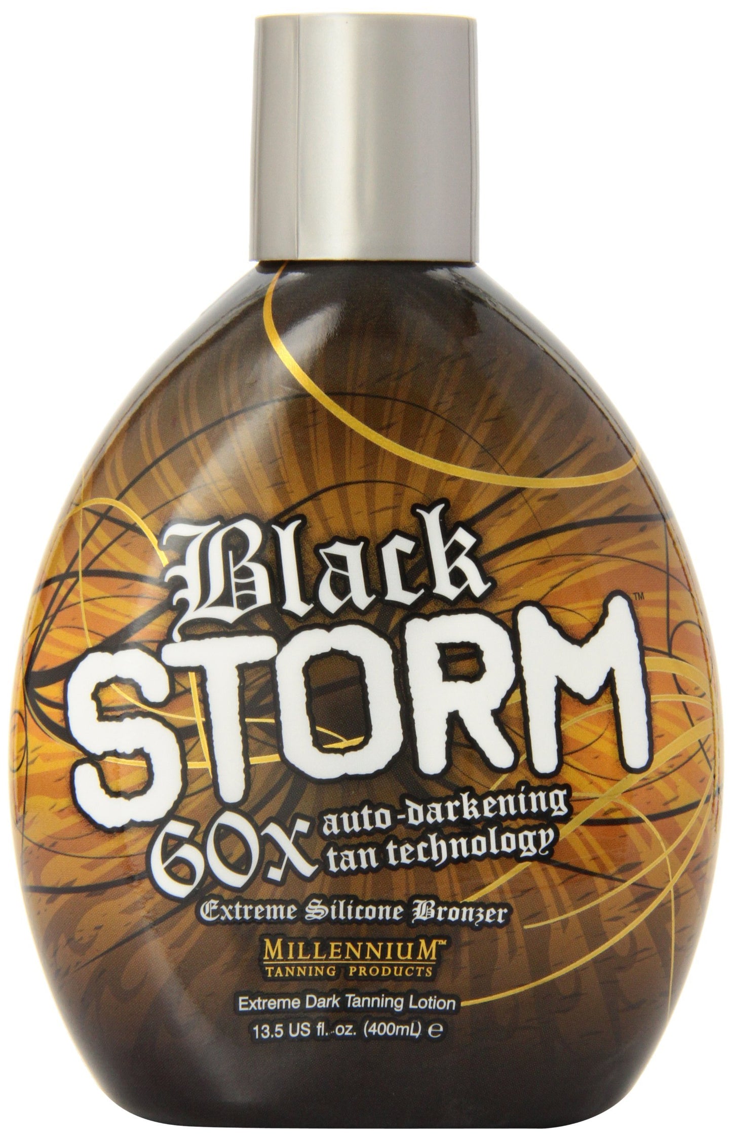 Millennium Tanning Black Storm 60x Tanning Bed Lotion Auto-Darkening Tan Technology Extreme Silicone Bronzer for Indoor and Outdoor Tan 13.5 fl. oz.