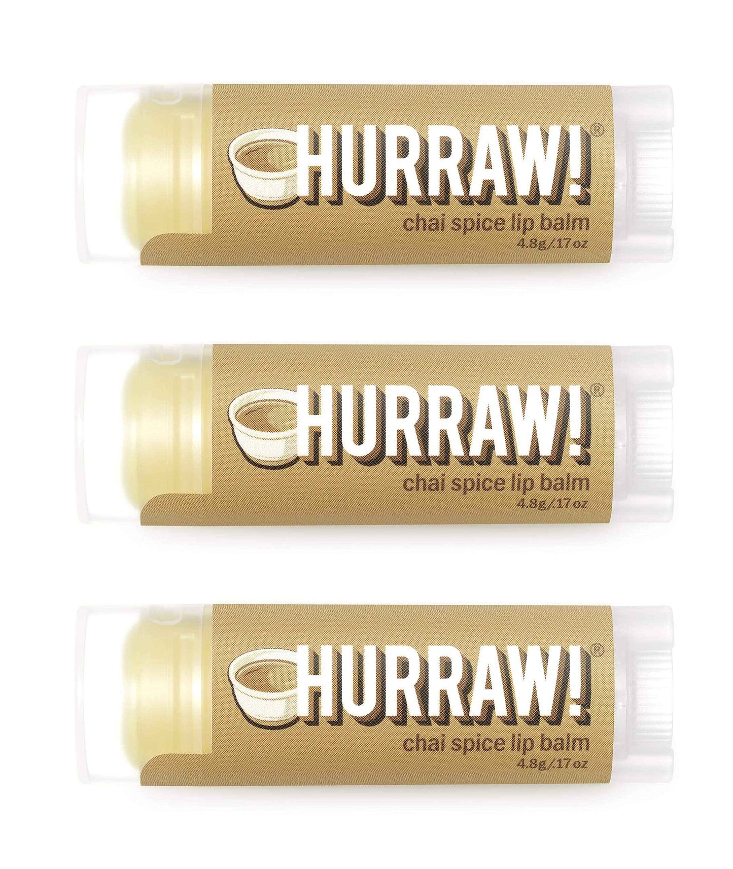 Hurraw! Chai Spice Lip Balm, 3 Pack: Organic, Certified Vegan, Cruelty and Gluten Free. Non-GMO, 100% Natural Ingredients. Bee, Shea, Soy and Palm Free. Made in USA