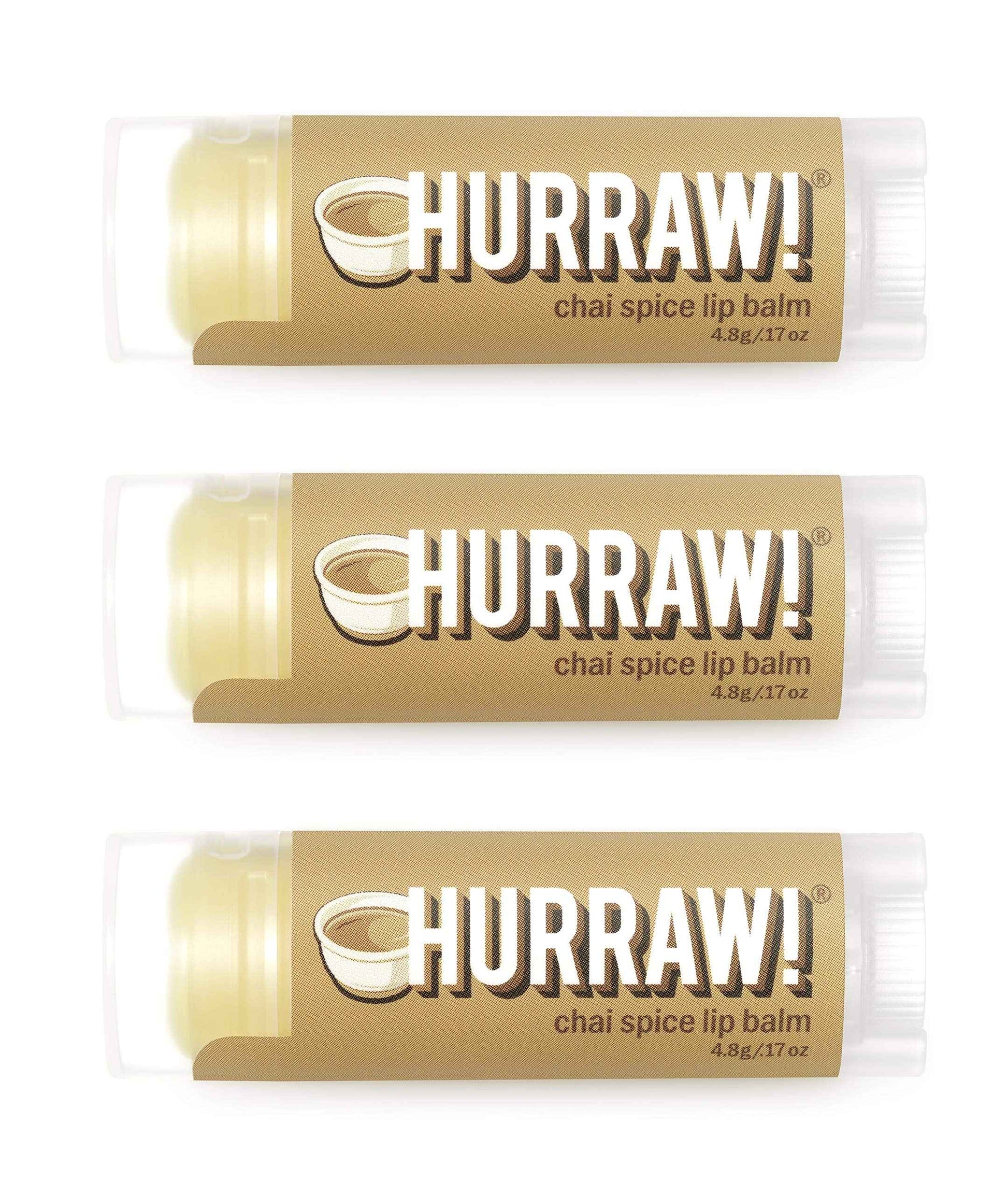 Hurraw! Chai Spice Lip Balm, 3 Pack: Organic, Certified Vegan, Cruelty and Gluten Free. Non-GMO, 100% Natural Ingredients. Bee, Shea, Soy and Palm Free. Made in USA