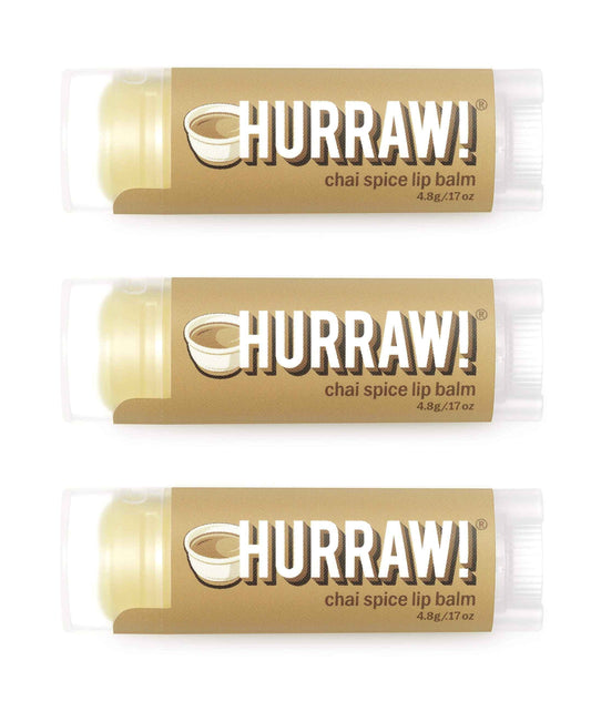Hurraw! Chai Spice Lip Balm, 3 Pack: Organic, Certified Vegan, Cruelty and Gluten Free. Non-GMO, 100% Natural Ingredients. Bee, Shea, Soy and Palm Free. Made in USA