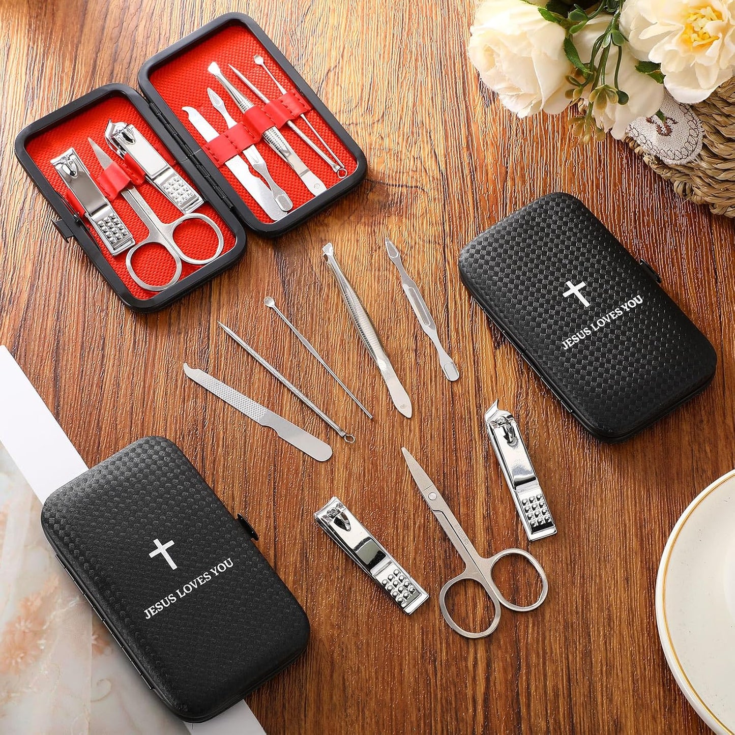 Father's Day Christian Nail Clipper Set - 8-in-1 Manicure & Pedicure Kit for Men | Leather Case Included