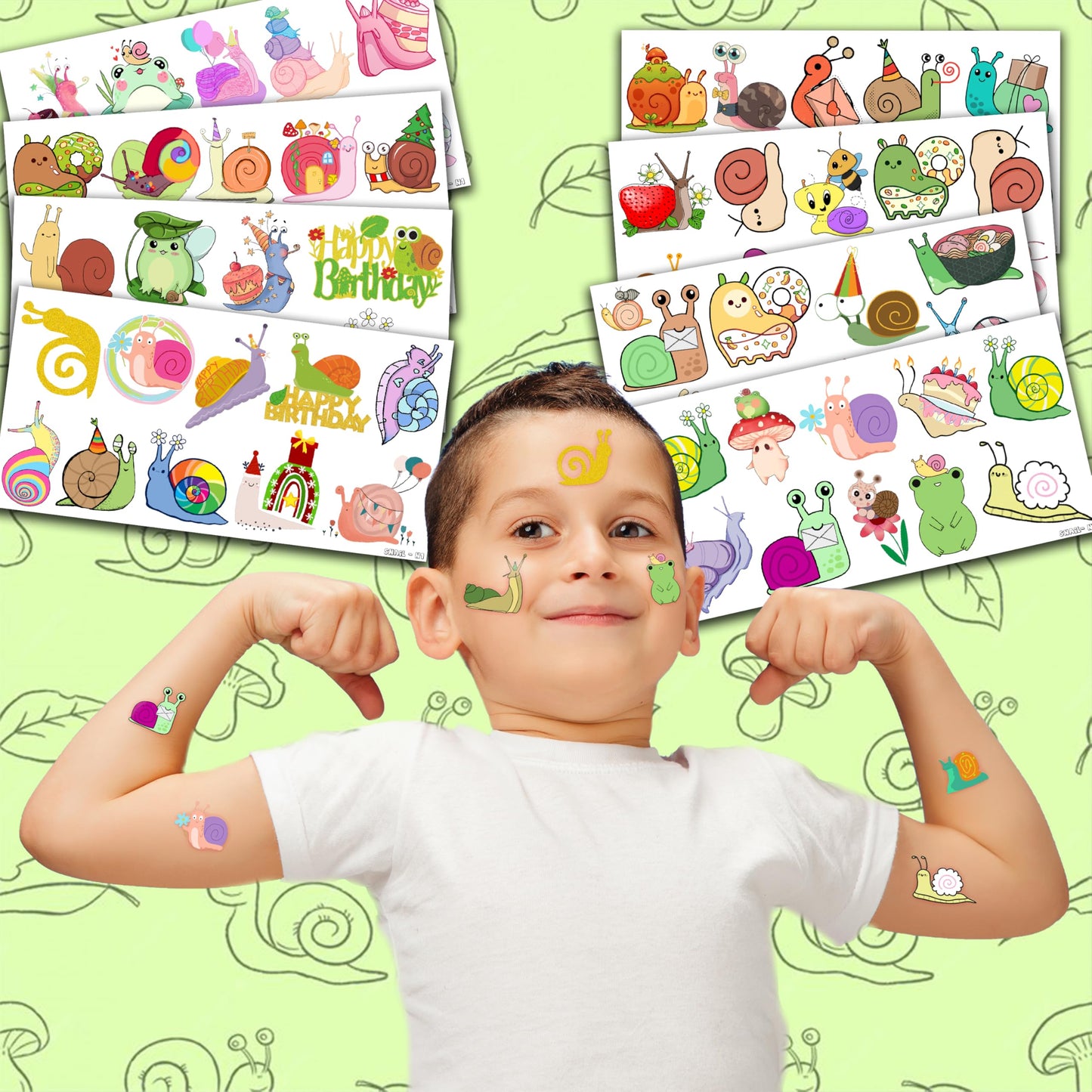 Cute Snail Temporary Tattoos 8 Sheets 81 PCS Snail Mail Party Decorations Favors Supplies Bug Snail Insect Theme Birthday Cute Stickers Christmas Gifts for Boys Girls Class School Prizes Carnival