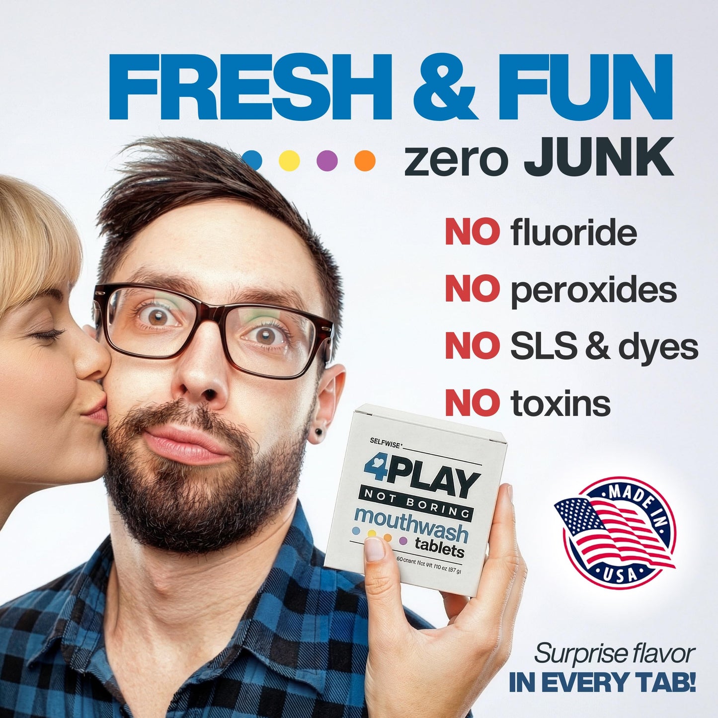 Travel Size Mouthwash Tablets with Nano-Hydroxyapatite, Alcohol & Fluoride Free Natural Oral Care, Whitening Mouth Wash Tabs for Dry Mouth & Bad Breath. 4 Flavors in One Jar