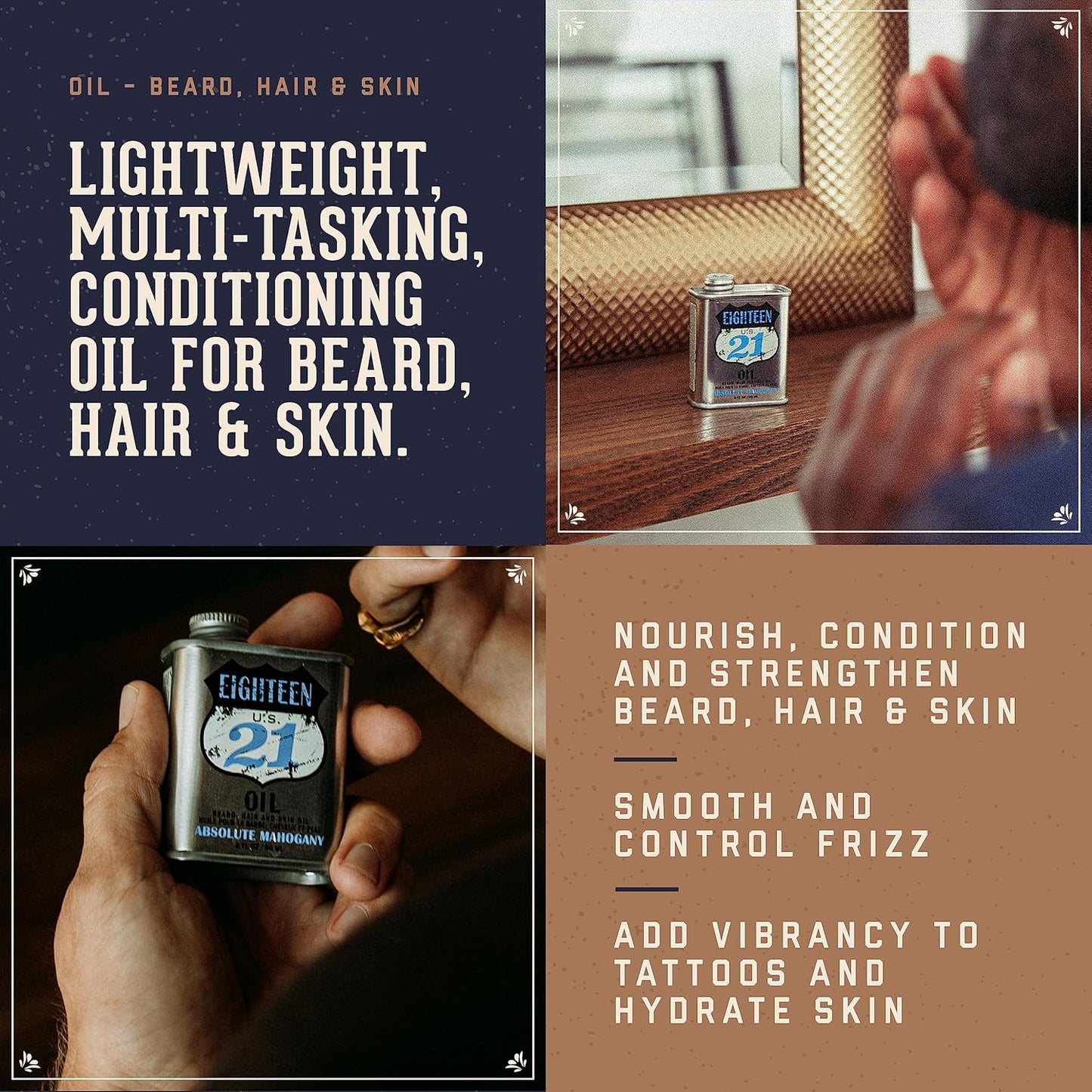 Men's Hair, Skin & Beard Oil - Non-Greasy Conditioning Balm with Castor, Jojoba & Argan Oils | 4 Scents Available