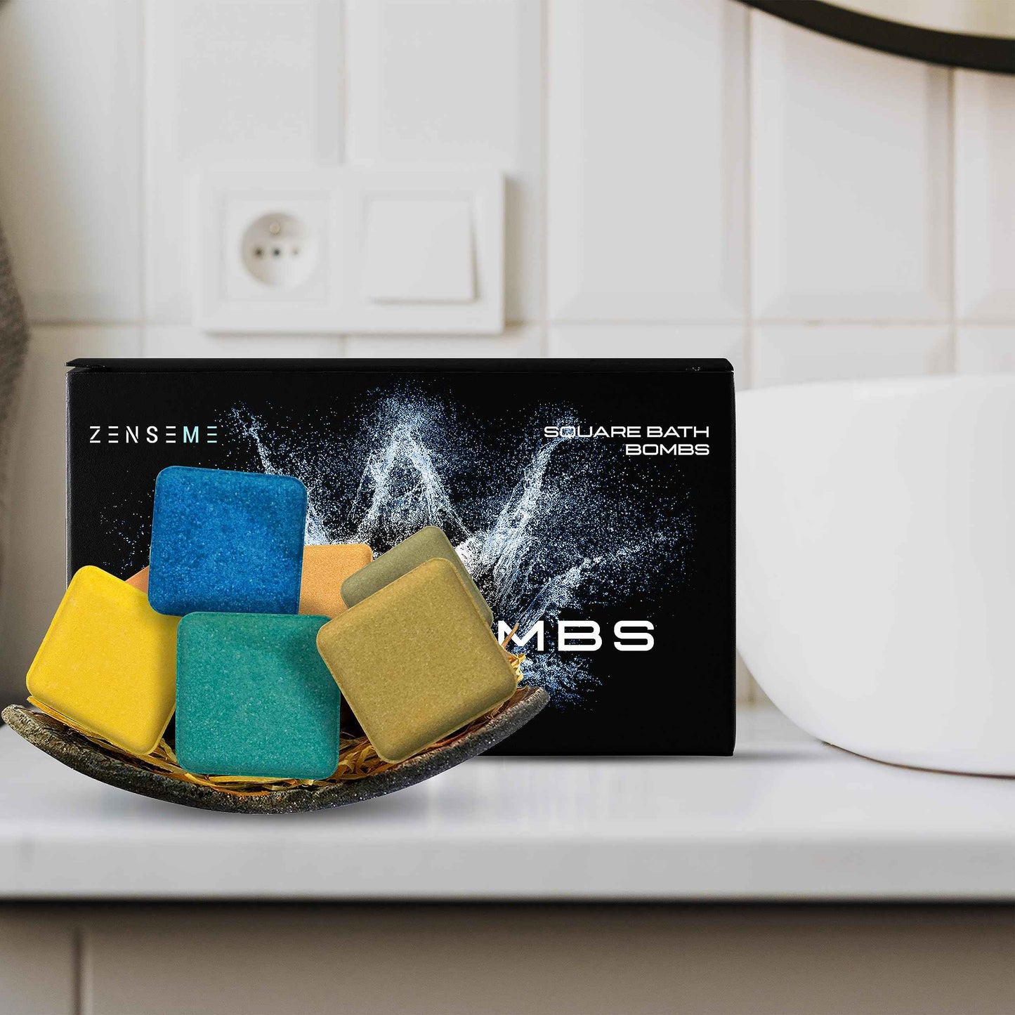 Bath Bombs for Men - Gift Set of 8 Scented Organic Handmade Natural Bath Bombs of 2.5 oz w/Natural Essential Oils, Unique Extra Strength Manly Scents, for Boyfriend, Husband, Father - Square Shape