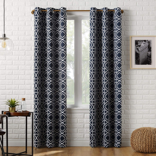 Sun Zero Barnett Trellis Blackout Grommet Curtain Panel, 40" x 84", Navy Blue