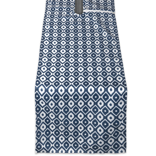 DII Ikat Outdoor Zippered Tabletop Collection Water Resistant, 14x108 Table Runner, Blue