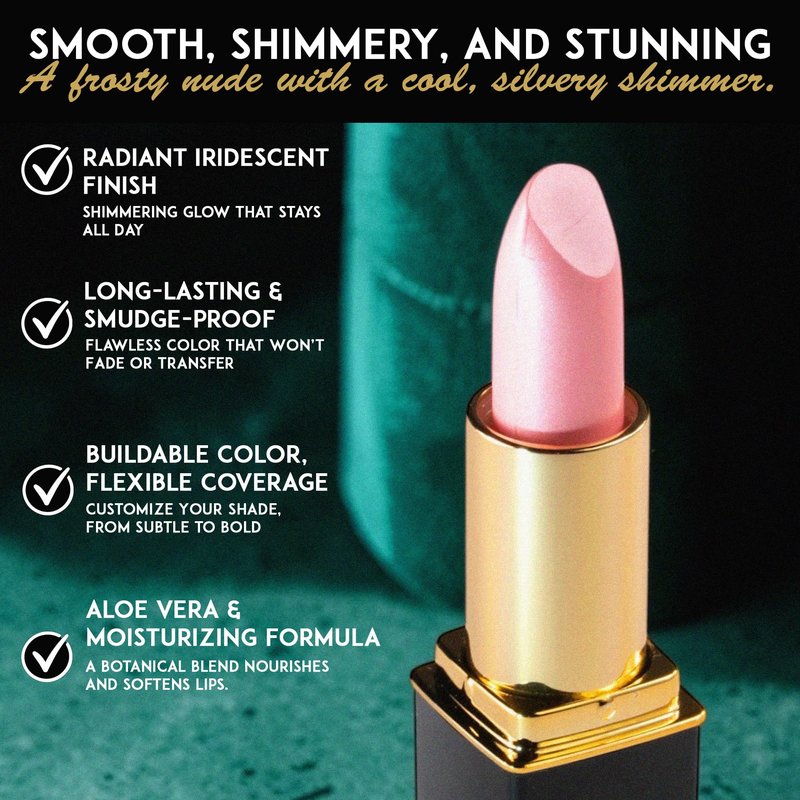 L’Paige Shimmery Ice Lipstick | Frosted Pink Shimmer Lip Color | Aloe Vera Moisturizing Formula | Long-Lasting Cool-Toned Iridescent Finish | Shade L44