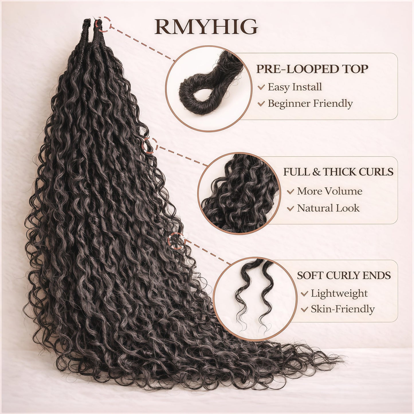 8 Packs Goddess Locs Crochet Hair for Black Women, 18 Inch Human Hair Mix Synthetic Pre-looped Boho Faux Locs with Curly Ends Long River Crochet Hair for Black Women Hair Extensions(1B,18 Inch)