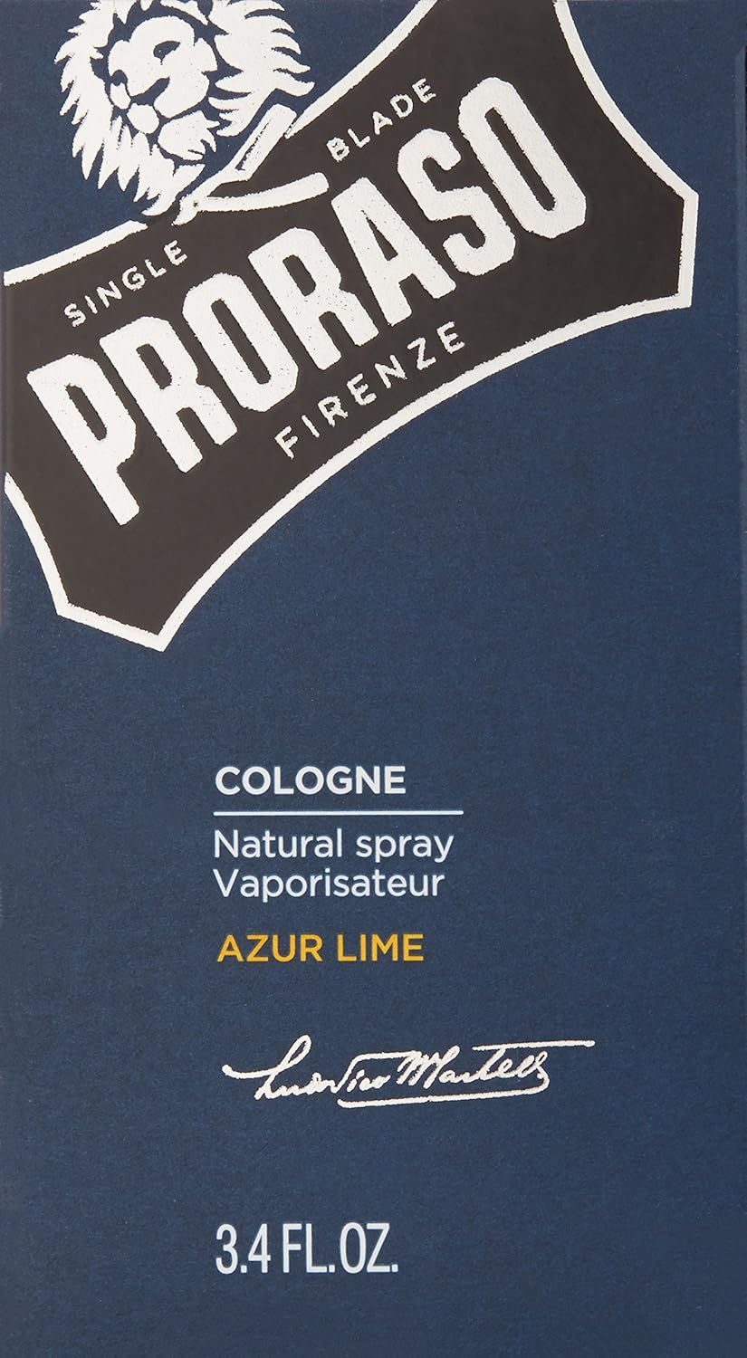Proraso Azur Lime Cologne - Fresh Citrus Eau de Cologne for Men | Mint, Lemon, Orange & Musk - 3.4oz