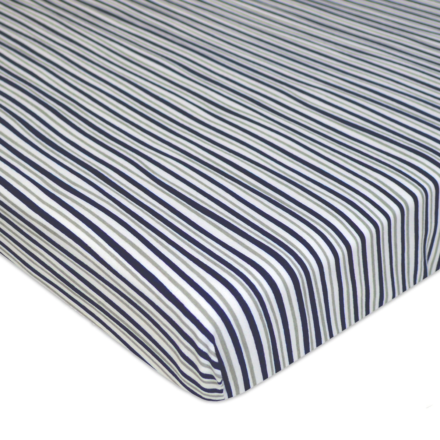 TL Care Fitted Mini Crib Sheet 24" x 38", Soft Breathable Neutral 100% Cotton Jersey Portable Sheet, Navy/Grey Funny Stripes, for Boys and Girls, Fits Most Pack N Play and Mini Crib Mattresses