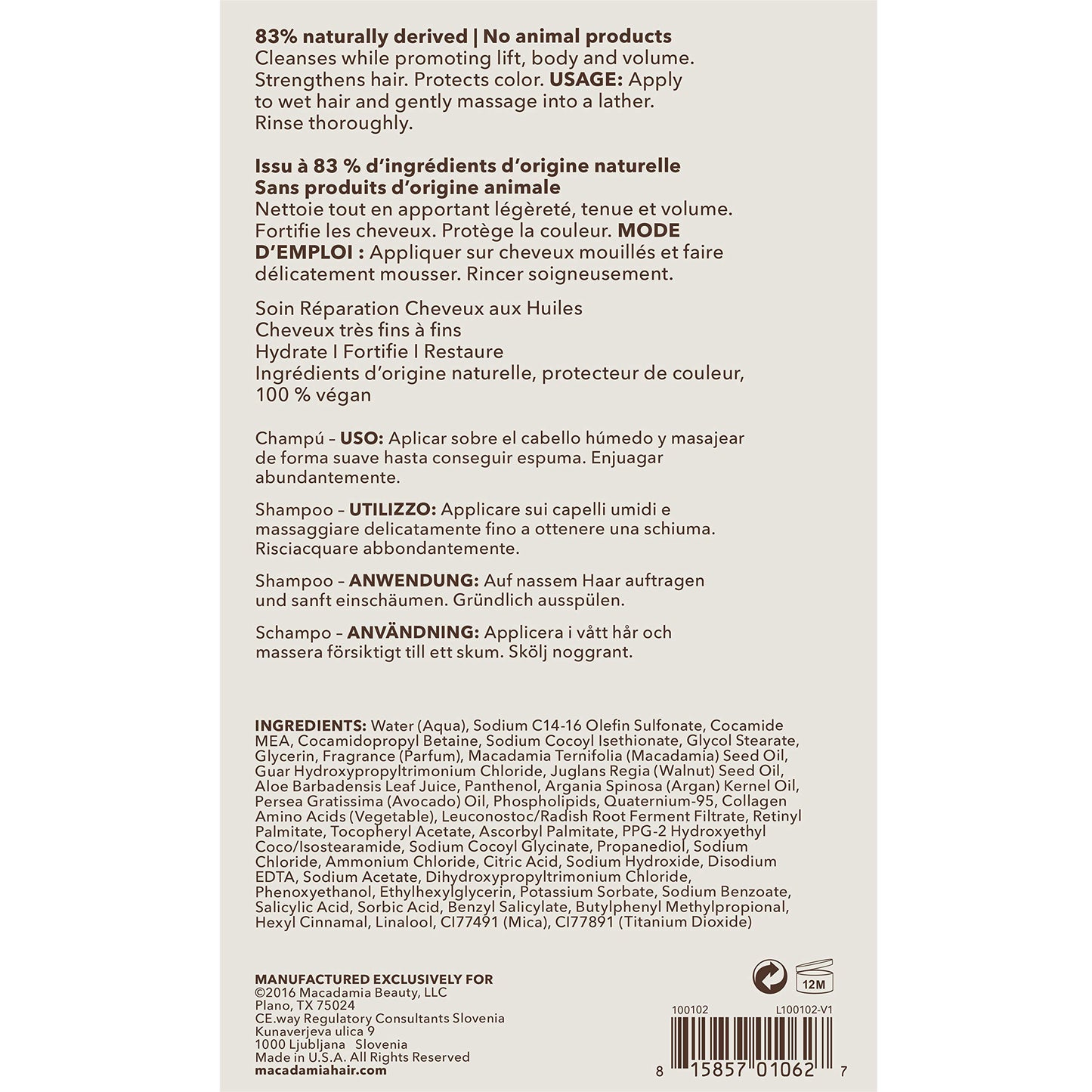 Macadamia Professional Weightless Repair Hair Shampoo – Hydrating Shampoo for Fine, Thin & Color-Treated Hair, Care Products, Vegan & Sulfate Free, 33.8 fl oz