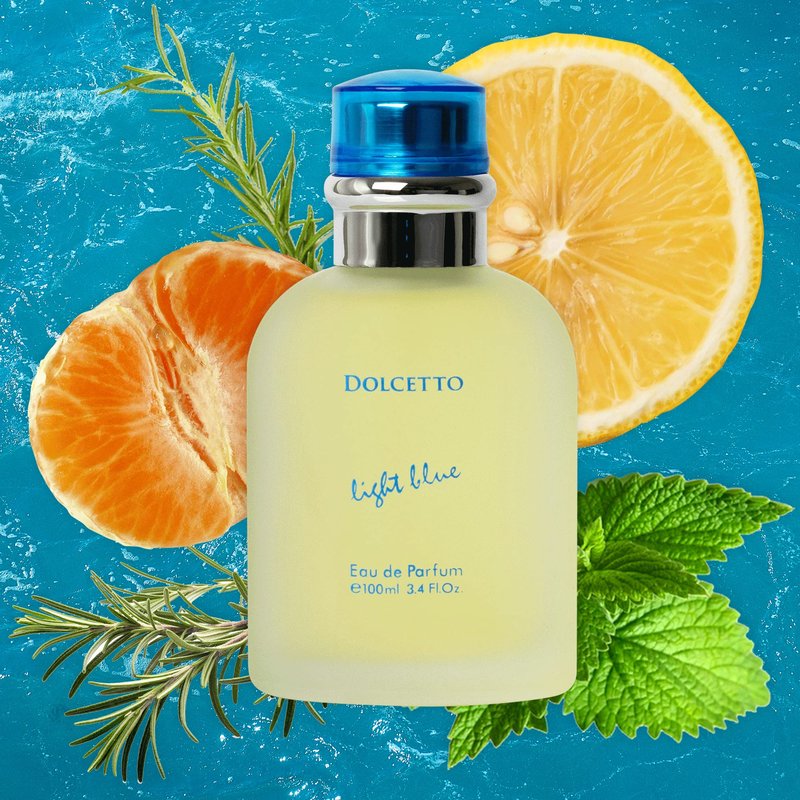 NovoGlow Dolcetto Light Blue Eau De Parfum for Men 3.4 Fl. Oz. 100ml Refreshing Combination of Woody Floral & Aquatic Fragrance - Scent Lasts All Day A Gift for Any Occasion