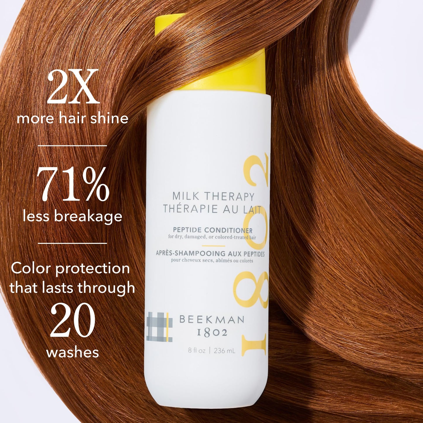 Beekman 1802 Milk Therapy Peptide Conditioner for Dry, Damaged & Color-Treated Hair – Goat Milk Protein, Collagen & Peptide Formula for Softness, Shine & Frizz Control – Sulfate-Free, 8 Fl Oz