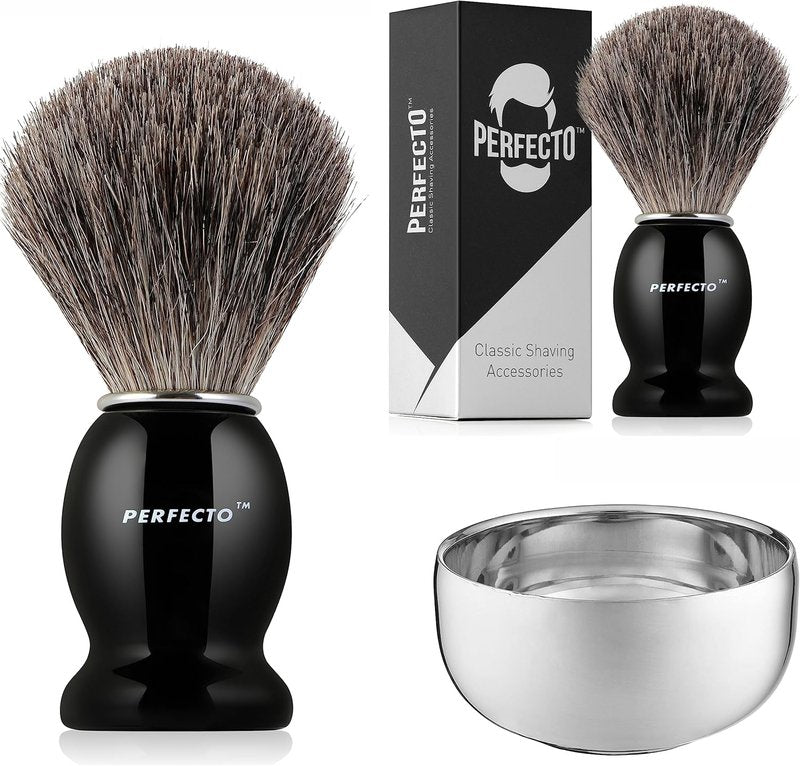 Badger Hair Shaving Brush Set - Premium Black Shaving Brush & Bowl | Perfect Grooming Gift