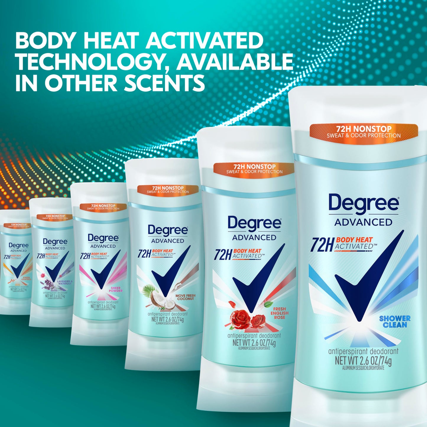 Degree Antiperspirant Deodorant Shower Clean Pack of 36 72-Hour Sweat & Odor Protection Antiperspirant for Women with Body Heat Activated Technology 0.5 oz