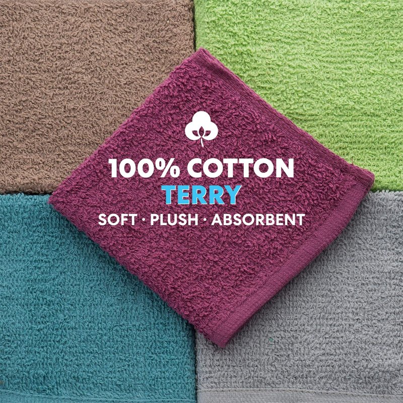 Simpli-Magic Cotton Wash Cloths 12"x12" (50 Pack) – Highly Absorbent Soft Towels for Bathroom – Commercial Terry Washcloth for Face, Hand, Bath, Kitchen, Gym & Hotel (Multicolor)