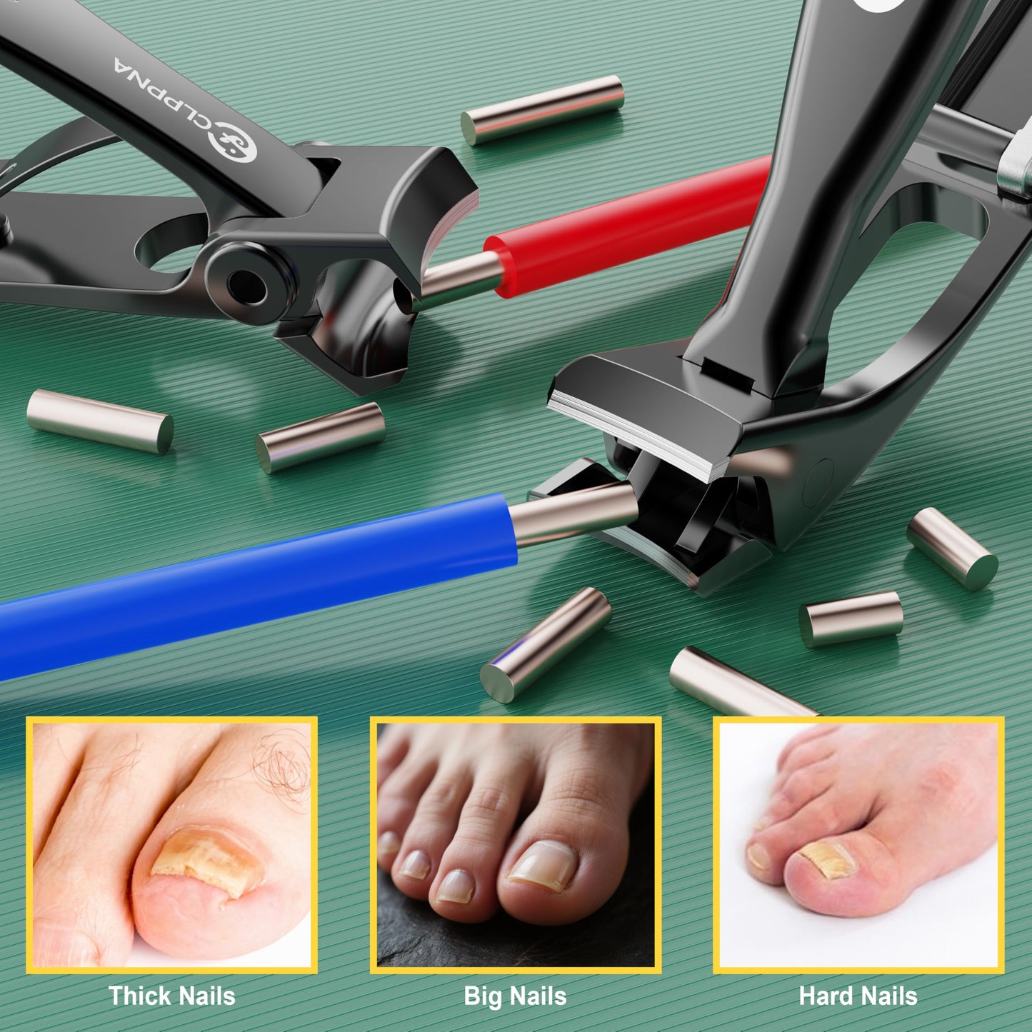 Nail Clippers for Seniors, CLPPNA Wide Jaw Fingernail Clippers and Angled Head Toenail Clippers for Thick Nail, 4 Pack Professional Nail Clippers for Men, Women&Pregnant, Black