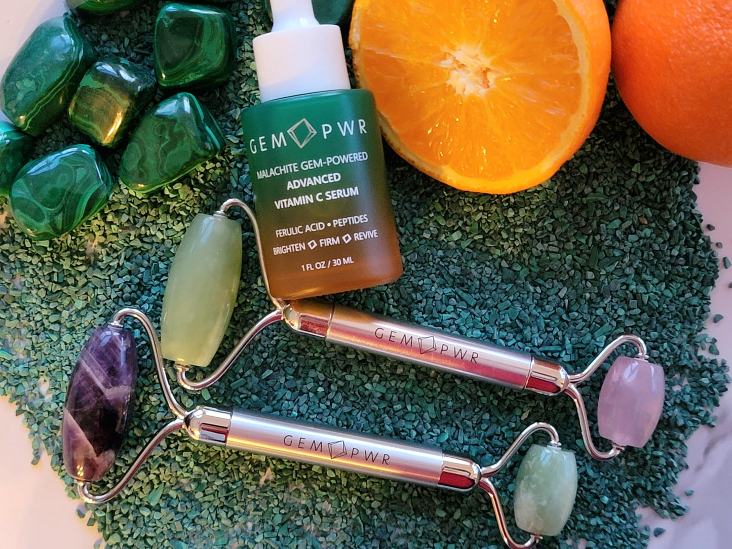 GEM PWR Amethyst + Jade Roller for Face and Neck Massage, Dual Gemstones with Durable Steel Handle and Travel Bag. Minimize Wrinkles, Reduce Puffiness and Restore Skin's Elasticity and Radiance