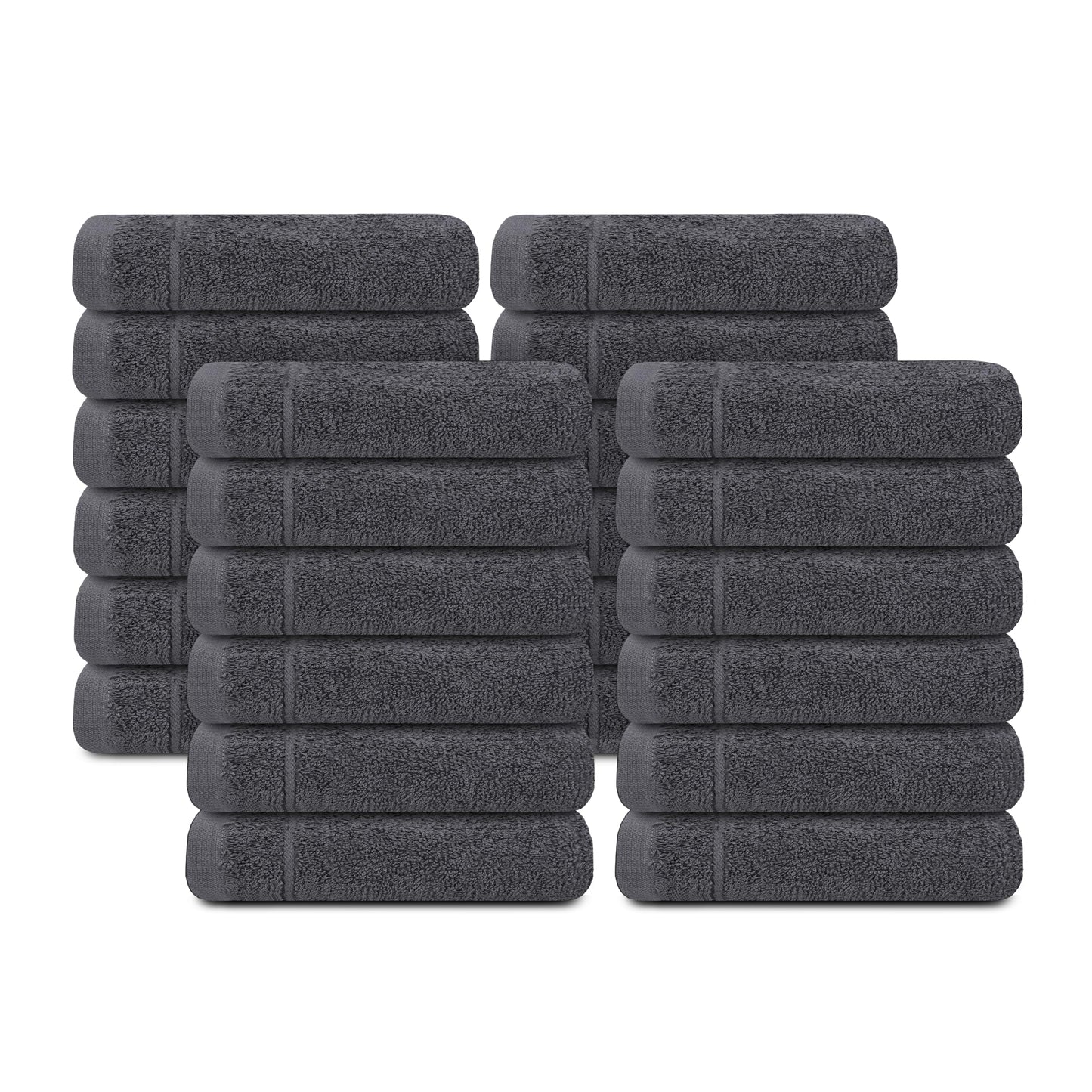 Tens Towels Pack of 24 Washcloths, 12 x 12 Inches, Lighter Weight, Quick to Dry, Super Soft & Absorbent, Gentle Face Towels, Hotel Quality, Perfect for Bathroom, Gym, Spa (Dark Grey, 24 Pack)