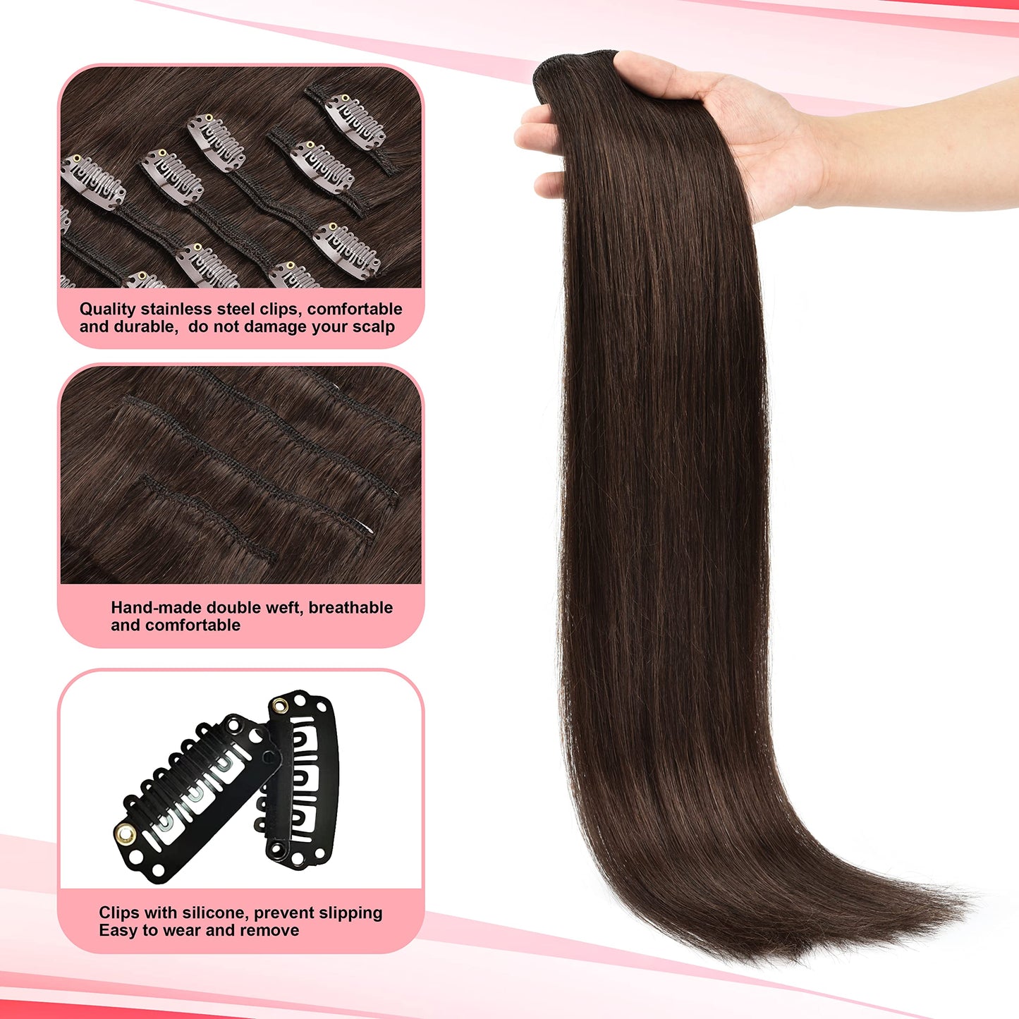 Invisible Clip in Hair Extension Human Hair Black Women 70g 7pcs 16clips Natural Hair Clip ins For Black Women 18inch Clip in Extensions Real Human Hair