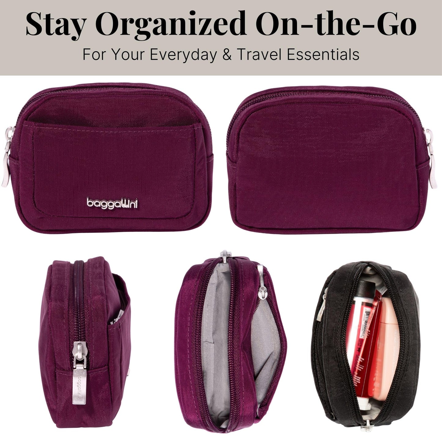 Baggallini Mini Cosmetic Pocket - Lightweight 5x3 Inch Makeup Bag - Travel Essentials Makeup Organizer