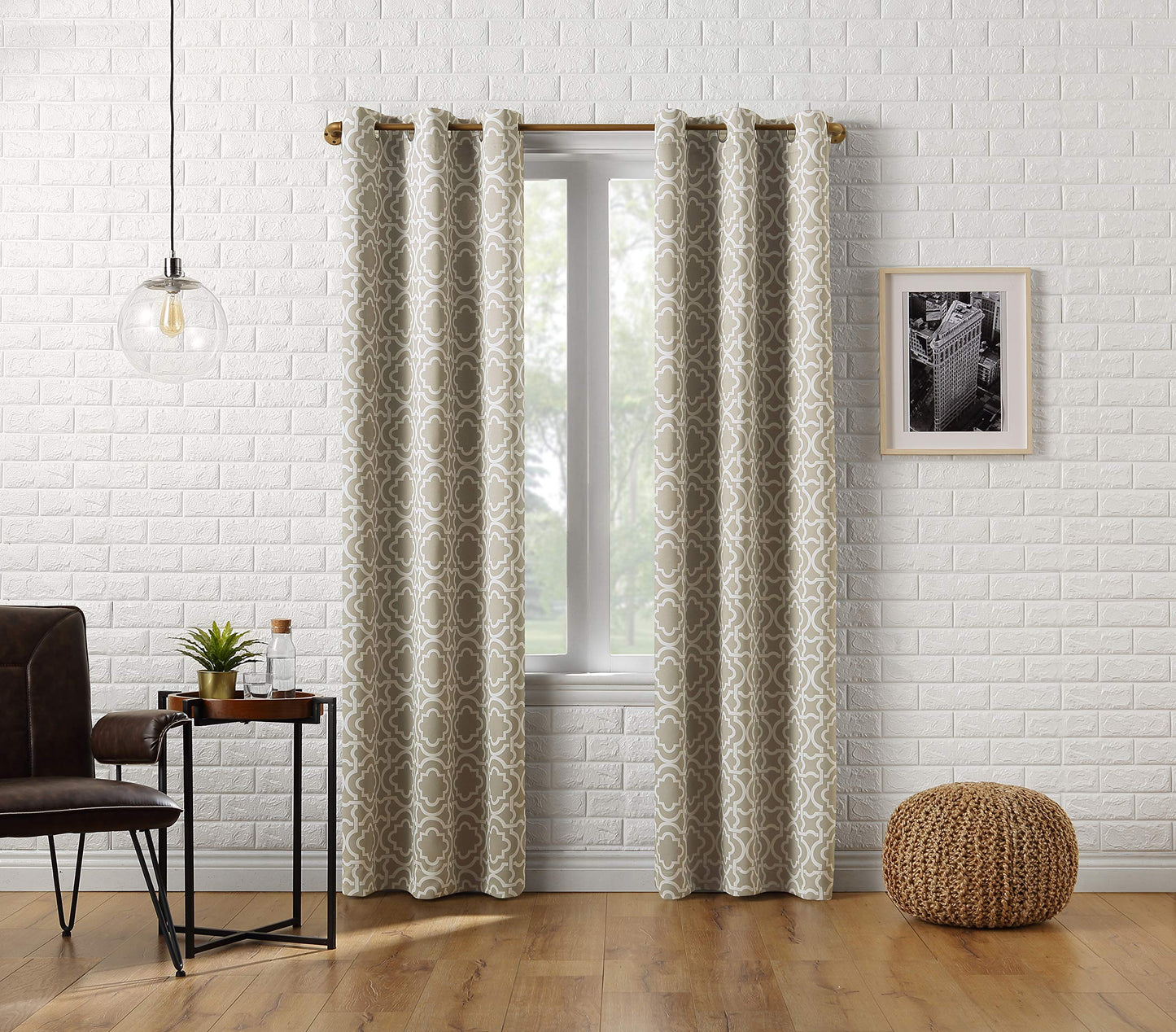 Sun Zero Barnett Trellis Blackout Grommet Curtain Panel, 40" x 84", Taupe