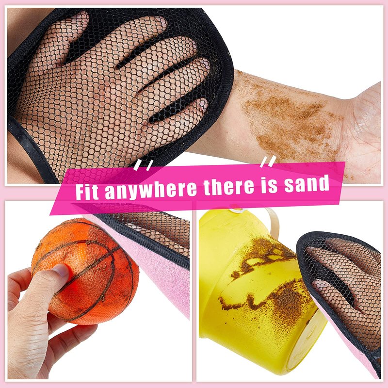 Skylety 2 Pieces Sand Mitt for Beach Sand Off Mitt Soft and Skin Friendly Cotton Towel Help Parents Clean from Children's Skin Brush Pack for Surf, Ocean and Lakeside Recreation(Pink)
