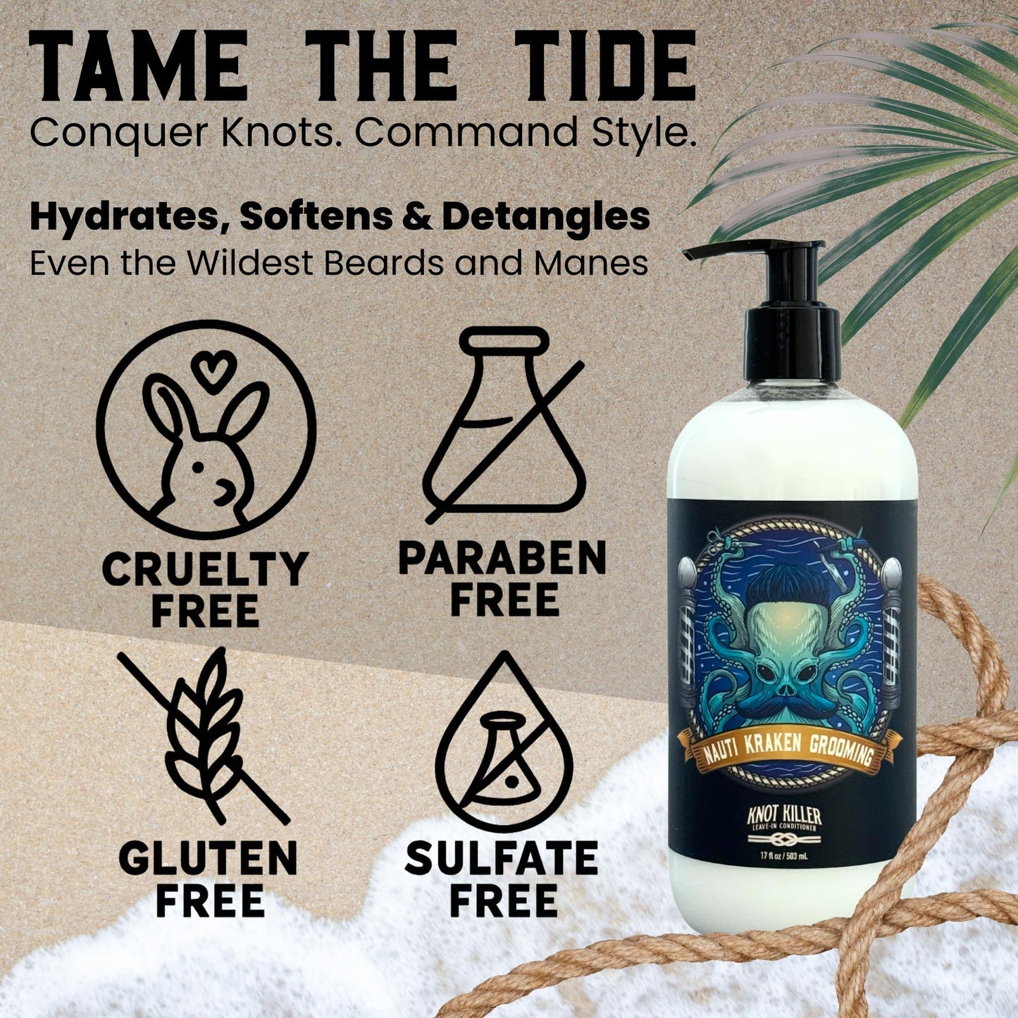 Knot Killer Leave In Conditoner, 17 fl oz - Sulfate & Paraben Free, All Natural Hair & Beard Detangler, Cooling Pepermint Moisturizer for All Hair Types