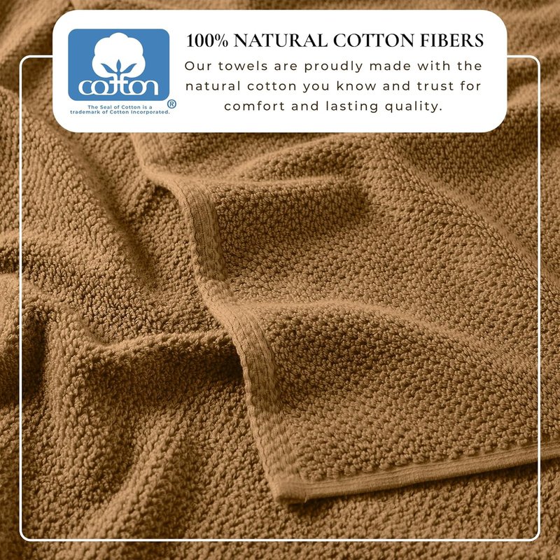 Great Bay Home | 100% Cotton Wash Cloths - Absorbent, Quick-Drying, Durable Face Towels | 13x13, Mocha, 12-Pack