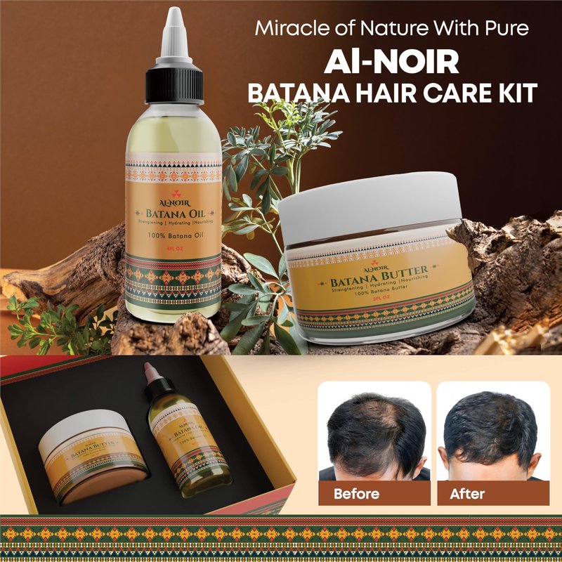 PowerPak Al-noir Batana Oil Hair Care Set for Men & Women | 100% Raw Batana Butter + Pure Cold-Pressed Refined Batana Oil for Hair Growth, Thickness, Strength, and Repair