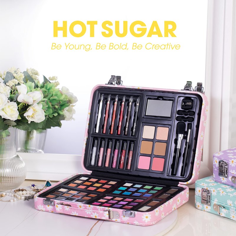 Hot Sugar Makeup Kit for Teenager Girls 13-15, All in One Beginner Makeup Kit for Women Full Kit, Teen Cosmetic Gift Set on Birthday Christmas (Pink Daisy)