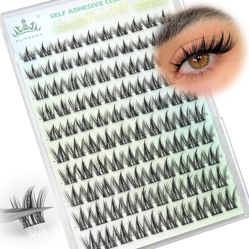 Self Adhesive Eyelashes Manga Lash Clusters 10MM-16MM No Glue Needed Eyelash Clusters Wispy Self Adhesive Lash Extensions Spiky Pre Glued Eyelash Extensions 100Pcs