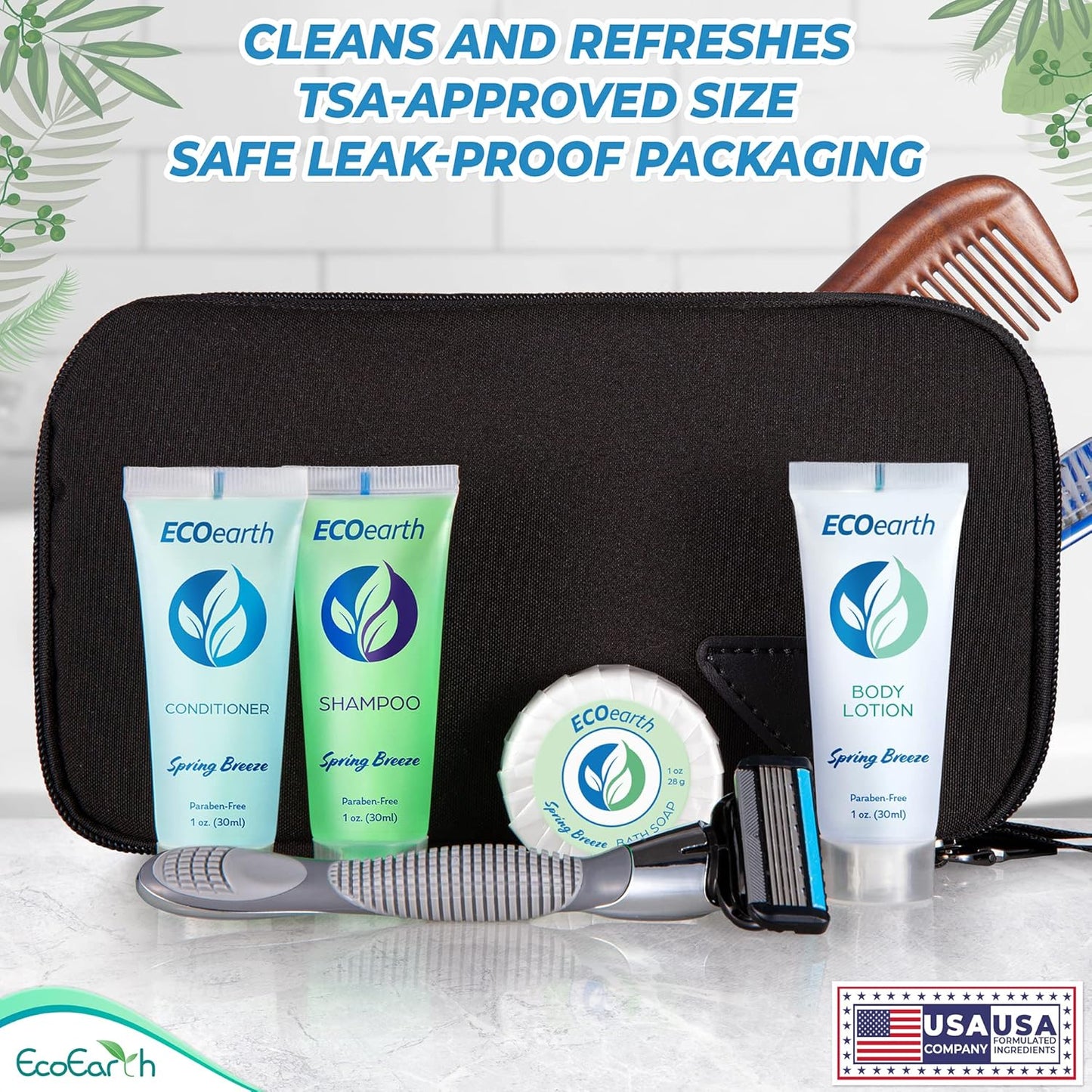 EcoEarth Hotel Toiletries Bundle - Spring Breeze 5-Piece Set | 1 oz Each, 250 Pieces of Soap, Shampoo, Conditioner, Lotion & Wash