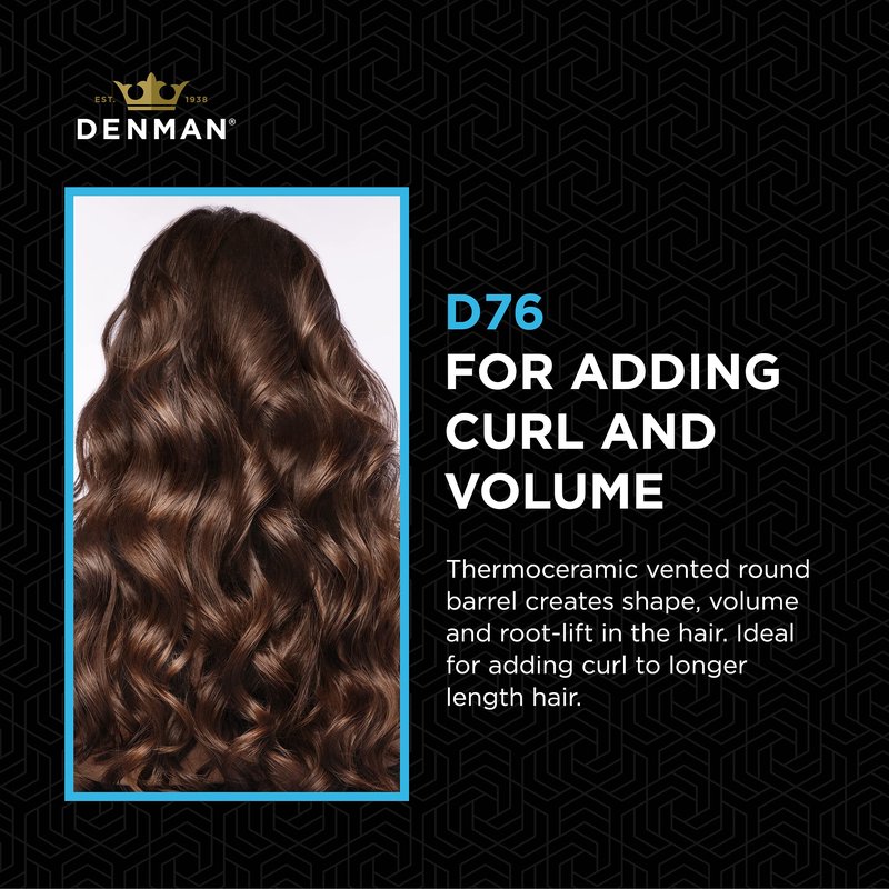 Denman (D76) Thermoceramic Vented Barrel Round Hair Brush with Nylon Bristles for Fast Drying, Volume and Creating Movement in the Hair, Black and White