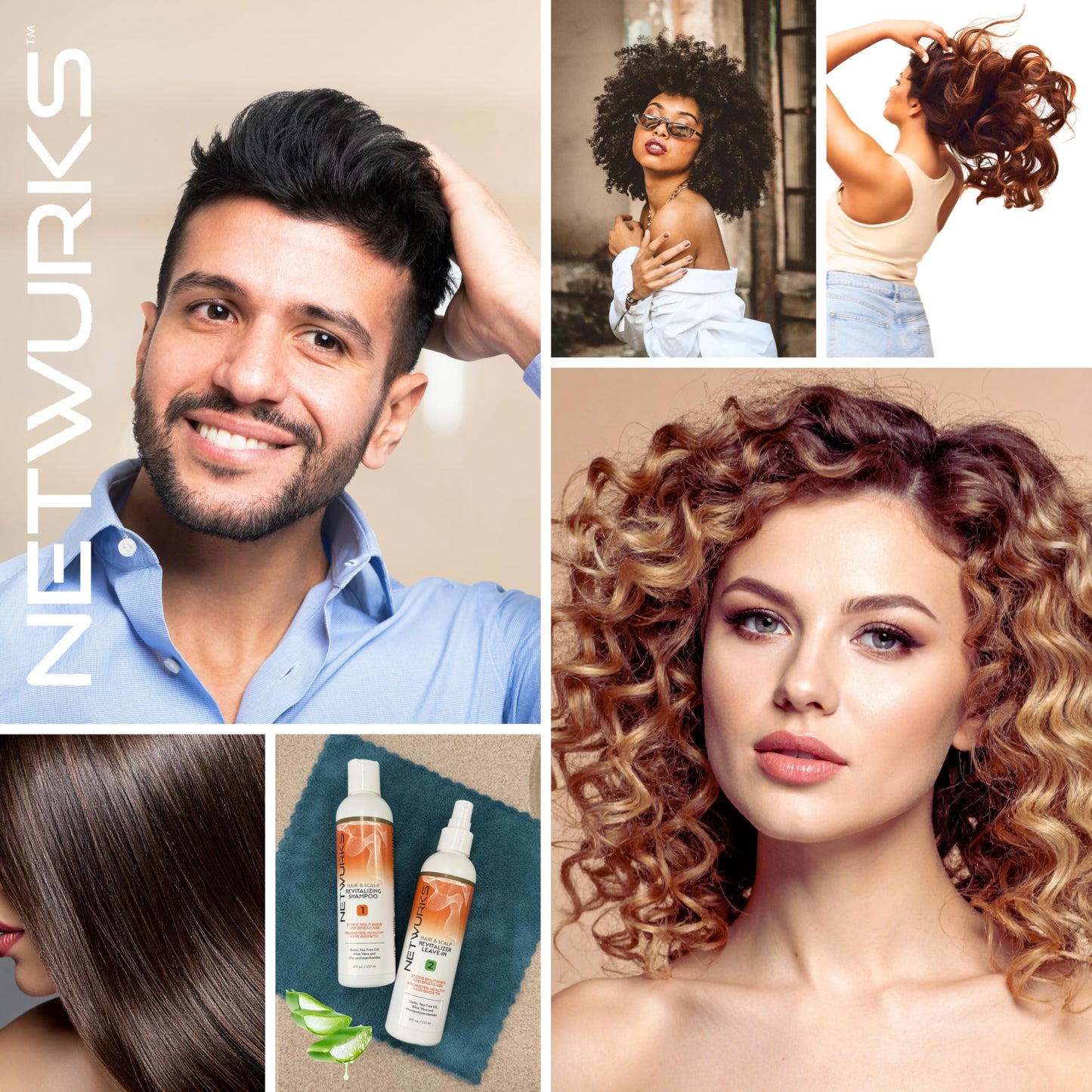 NetWurks Hair & Scalp Revitalizer Leave-In Spray | Restores Damaged Hair & Scalp | Heat Protectant | 8 Oz
