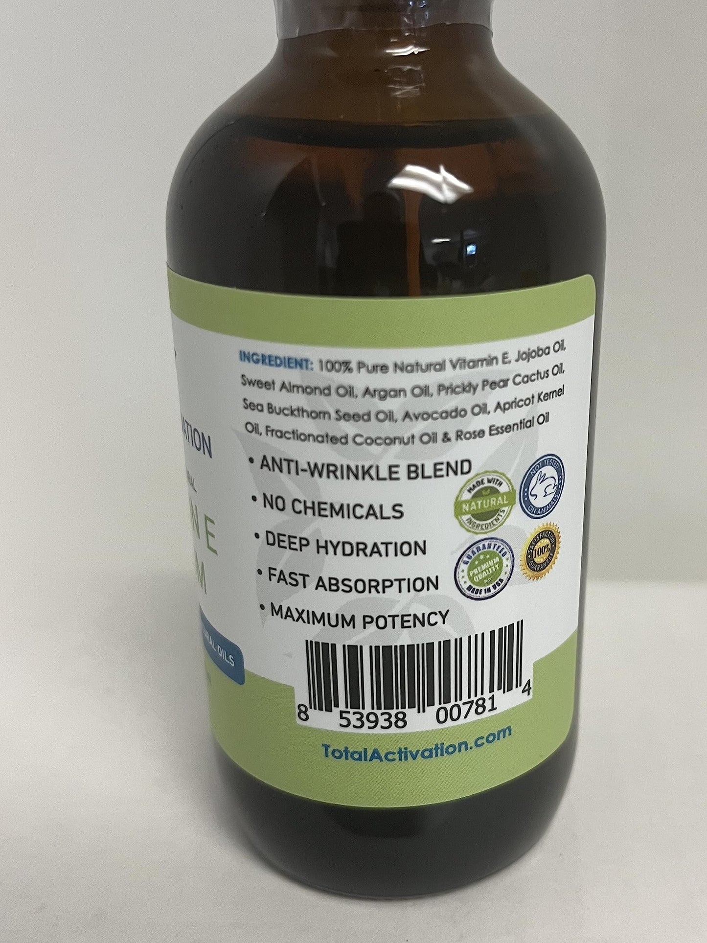 Total Activation Vitamin E Face Serum – Organic Vitamin E Oil 100% Pure, Cold Pressed for Skin, Face, Hair & Nails – Moisturizer for Dry Skin, Scars & Anti-Aging – for Glowing Skin – 4 oz