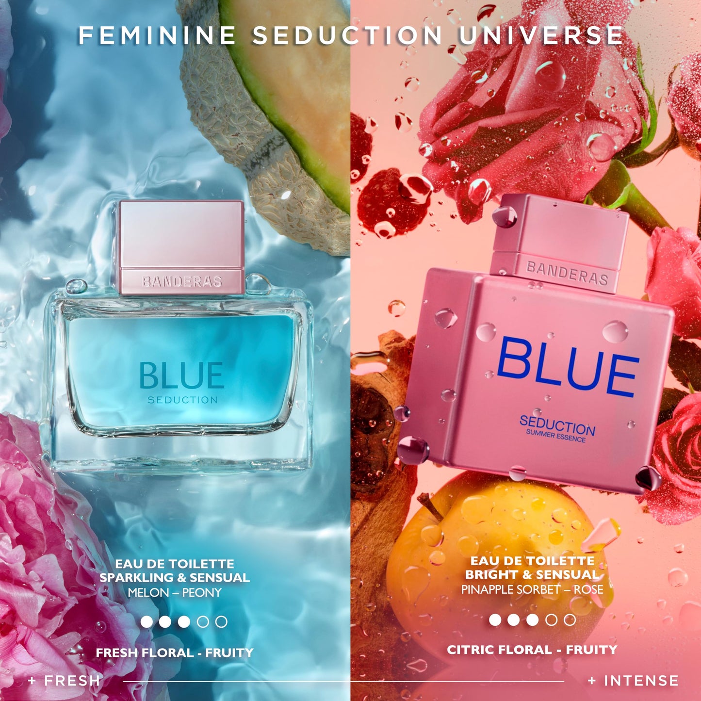 Antonio Banderas Banderas Perfumes - Blue Seduction Summer Essence - Eau de Toilette for Women - Long Lasting - Bright and Sensual Fragrance - Ideal for Day Wear - 3.4 Fl Oz