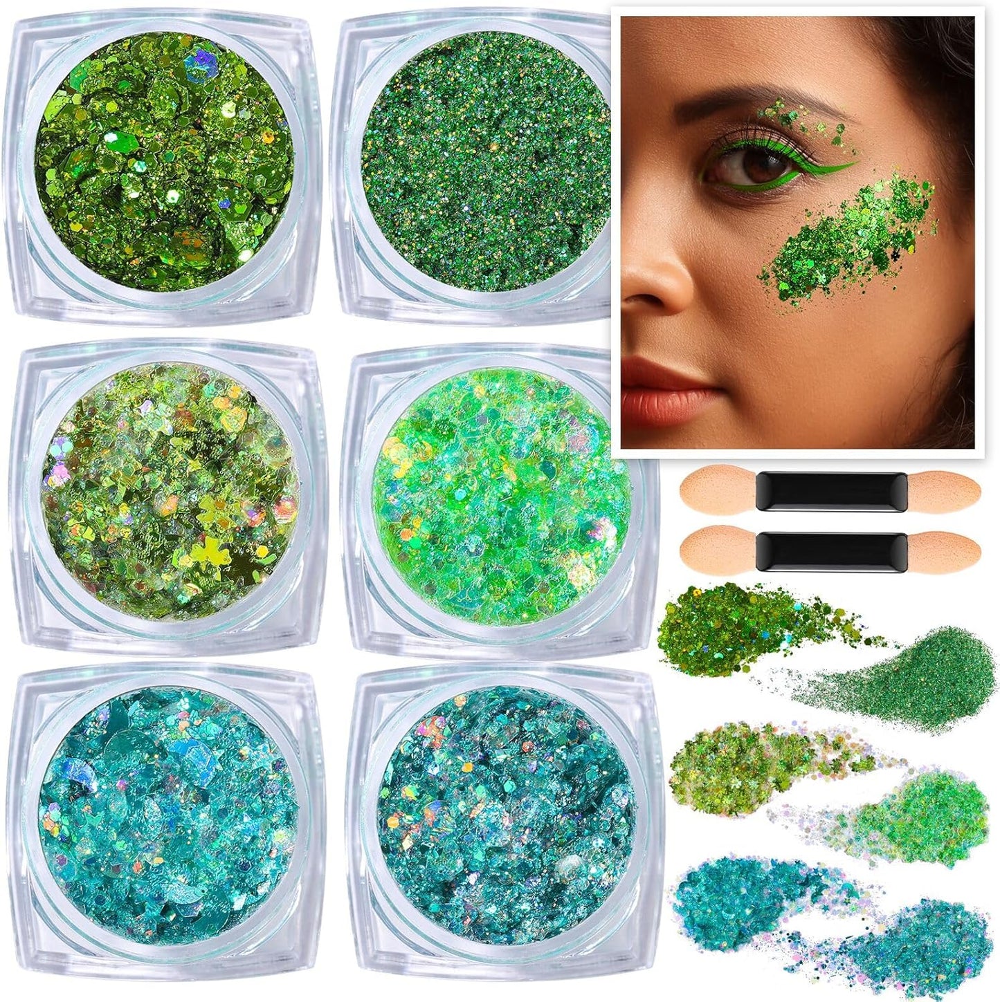 Teenitor Face Glitter Body Glitter, Clear White Body Glitter Gel, Hair Glitter Gel, 6 Shapes Rave Glitter, Mermaid Sequins Makeup Glitters Face Paint, Chunky Sparkling Glitter Gel for Women