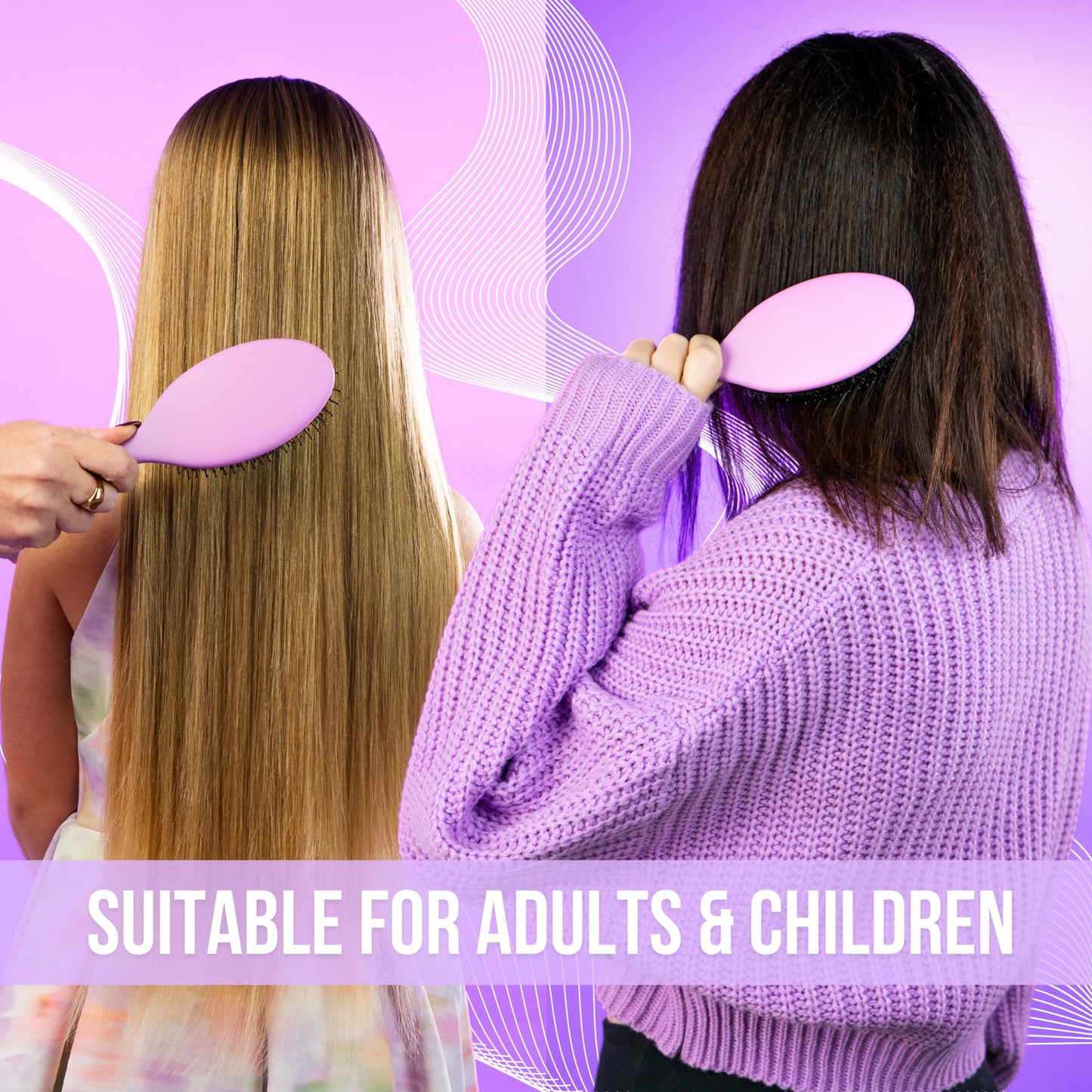 SimplyHair Ultimate Hair Extension Brush & Detangler Anti-Static, Dual Bristle Design, Soft Boar Bristle, Great for All Hair Types & Extensions - Pink & Purple Ombre Brush Ideal for Adults & Kids