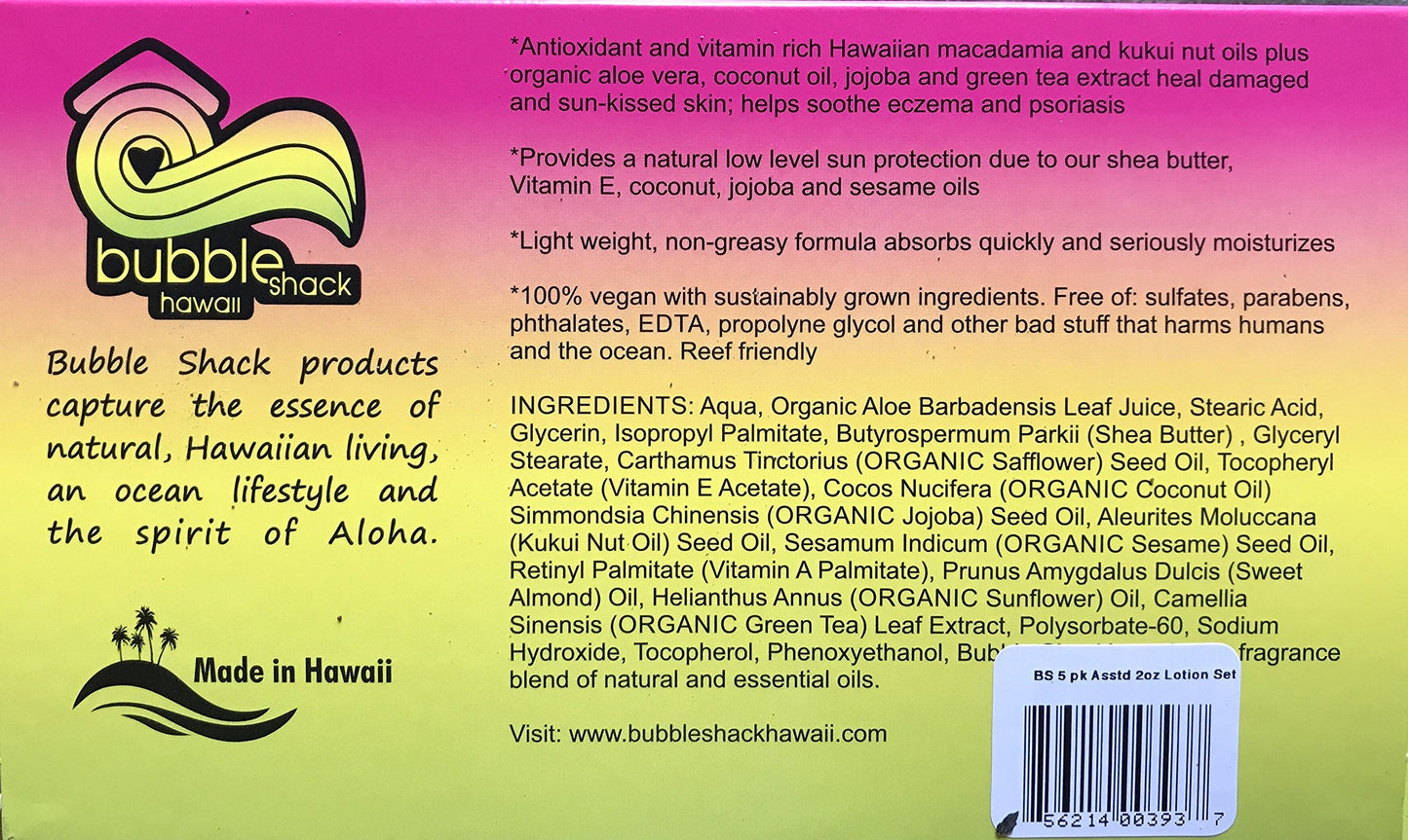 Bubble Shack Hawaii Organic Kukui Shea Lotion 5 Pk