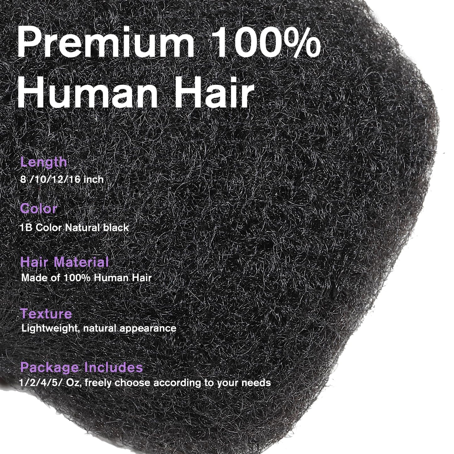 JIFFYLOCS Afro Kinky Bulk 100 ％ Human Hair for Dreadlock Extensions,10 Inch 60g 2 Bundles/Package Black,Making Dreadlocks Twist or Braids Repair Extensions