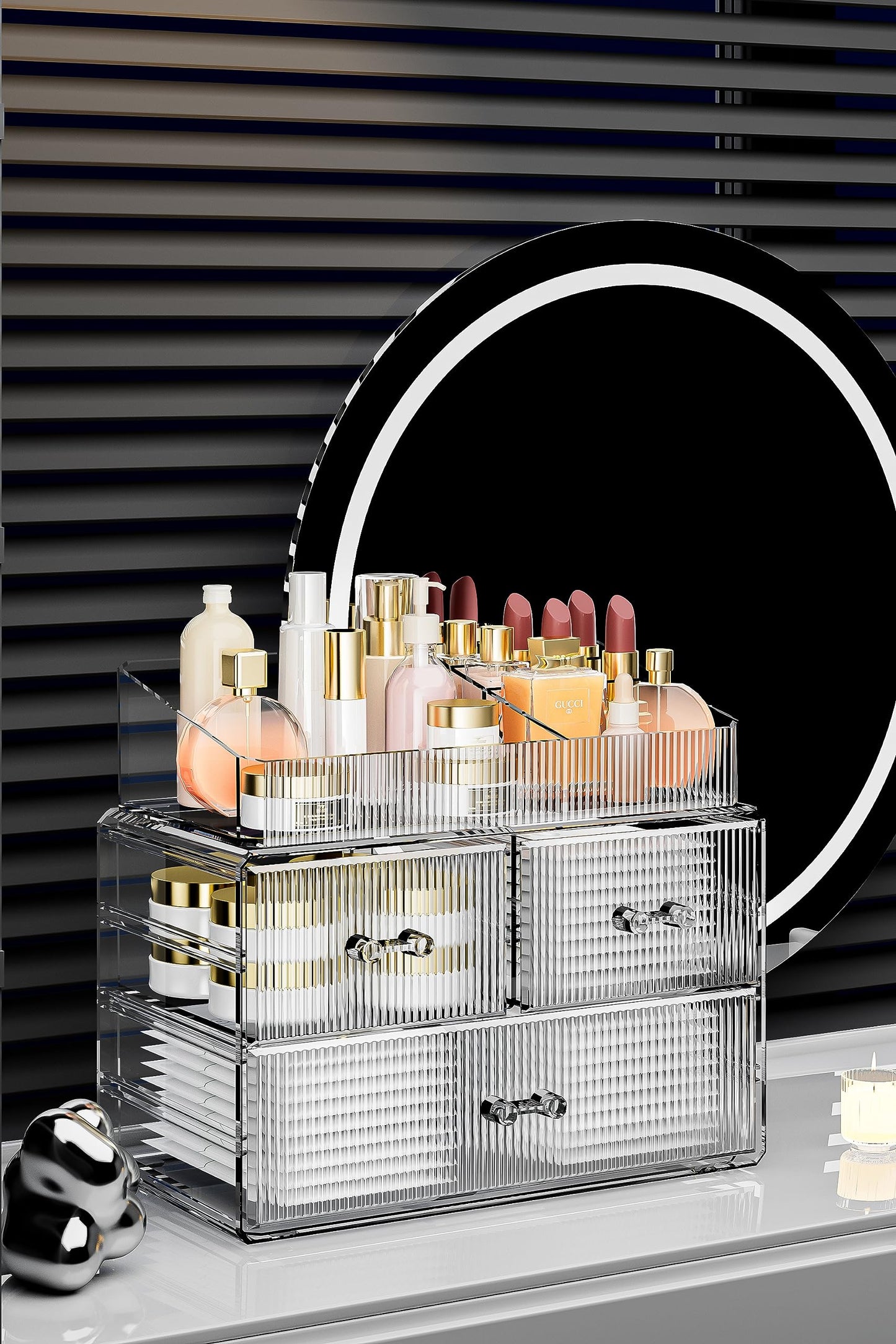 ZHIAI Stackable Storage Drawers, Acrylic Bathroom Counter Organizer Clear Makeup Organizers for Vanity, Kitchen Cabinets, Bathroom, Undersink, Home Organization and Storage (3 Drawers, Pattern A)