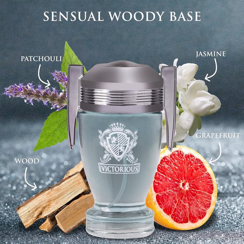 Victorious Men’s Eau De Toilette - Woody Aquatic Fragrance with Bay Leaf & Jasmine - 100ml Spray Bottle