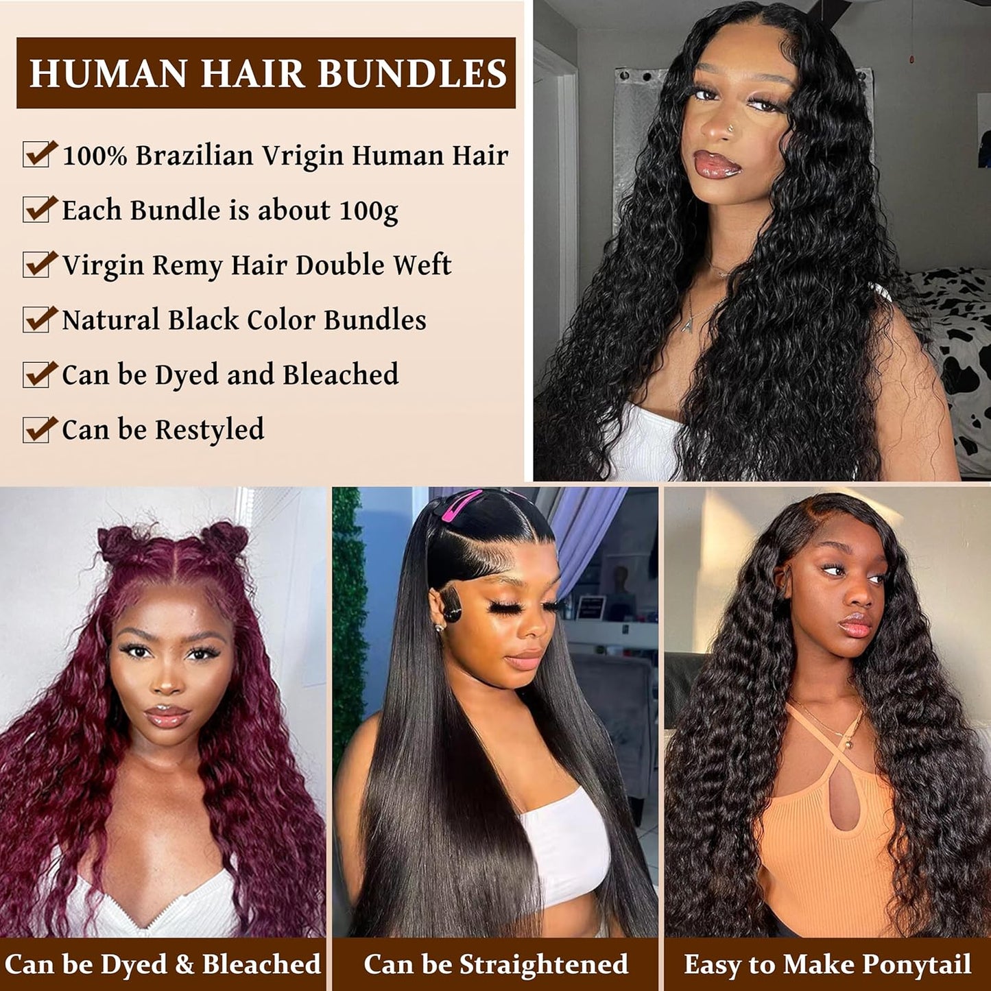 Deep Wave Human Hair Bundles - 100% Unprocessed Natural Black Curly Extensions | 22 Inch