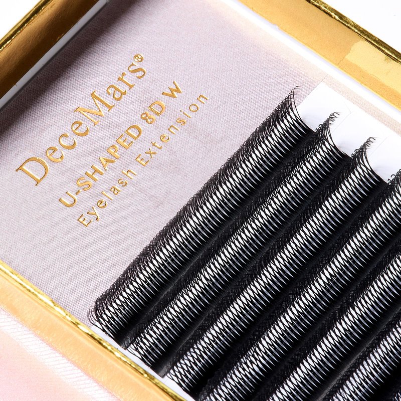 DeceMars 8D U Shaped Eyelash Extensions Easy Fans Double Tips 4D Russian Volume Crisscross Eyelashes Natural Soft YY Lash Extensions Handwoven Mesh Wispy Clusters Matte Black-0.07mm-D-8-15mm Mix