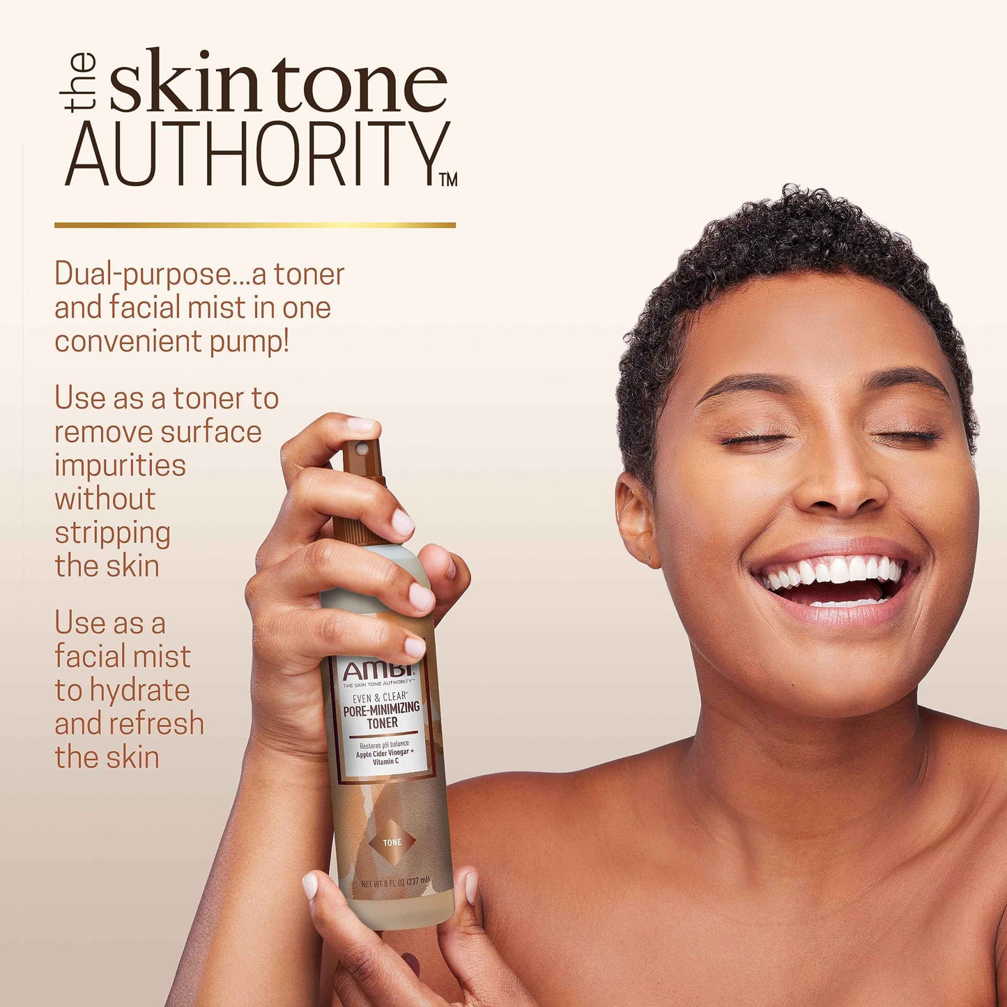 Ambi Even & Clear Vitamin C Serum, Toner & Glow Set - 1oz Serum, 8oz Toner