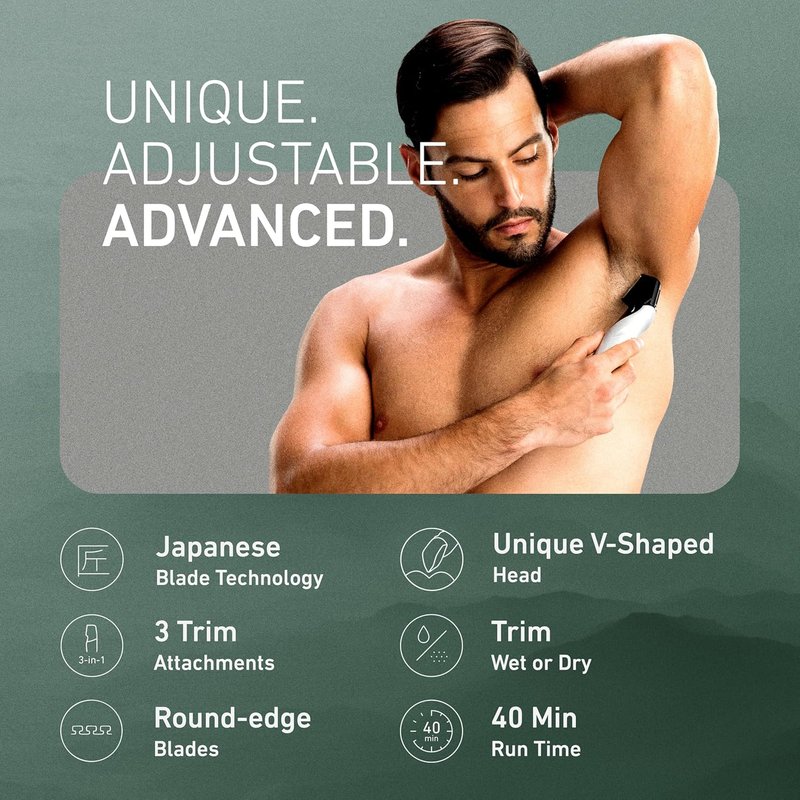 Panasonic Electric Body Trimmer for Men - Cordless Washable Groomer with 3 Attachments | Black ER-GK60-S