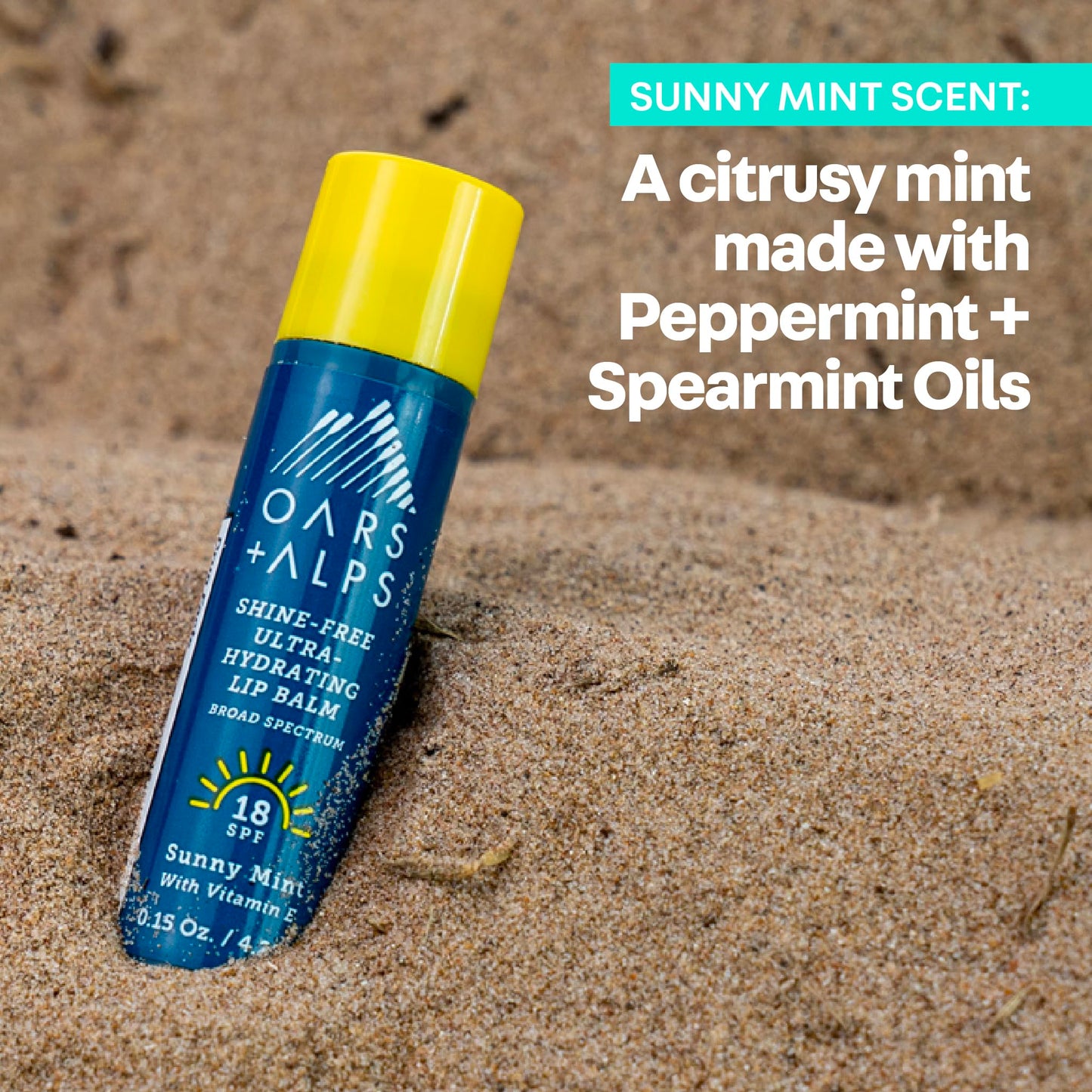 Oars + Alps SPF 18 Lip Balm Sunscreen, Shine Free, Sunny Mint Scent, 3pk